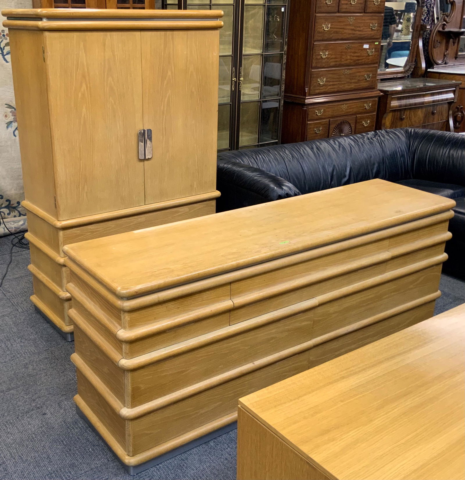 Jay Spectre for Century Modern Dresser & Armoire.: Blonde Wood. The Dresser has no Mirror. The Dresser has Some Wear on the Surface, and the Armoire has Some Overall Wear as Well. The Dresser Measures 72" Wide, 31" High, and 19" Deep. The Armoire Meas