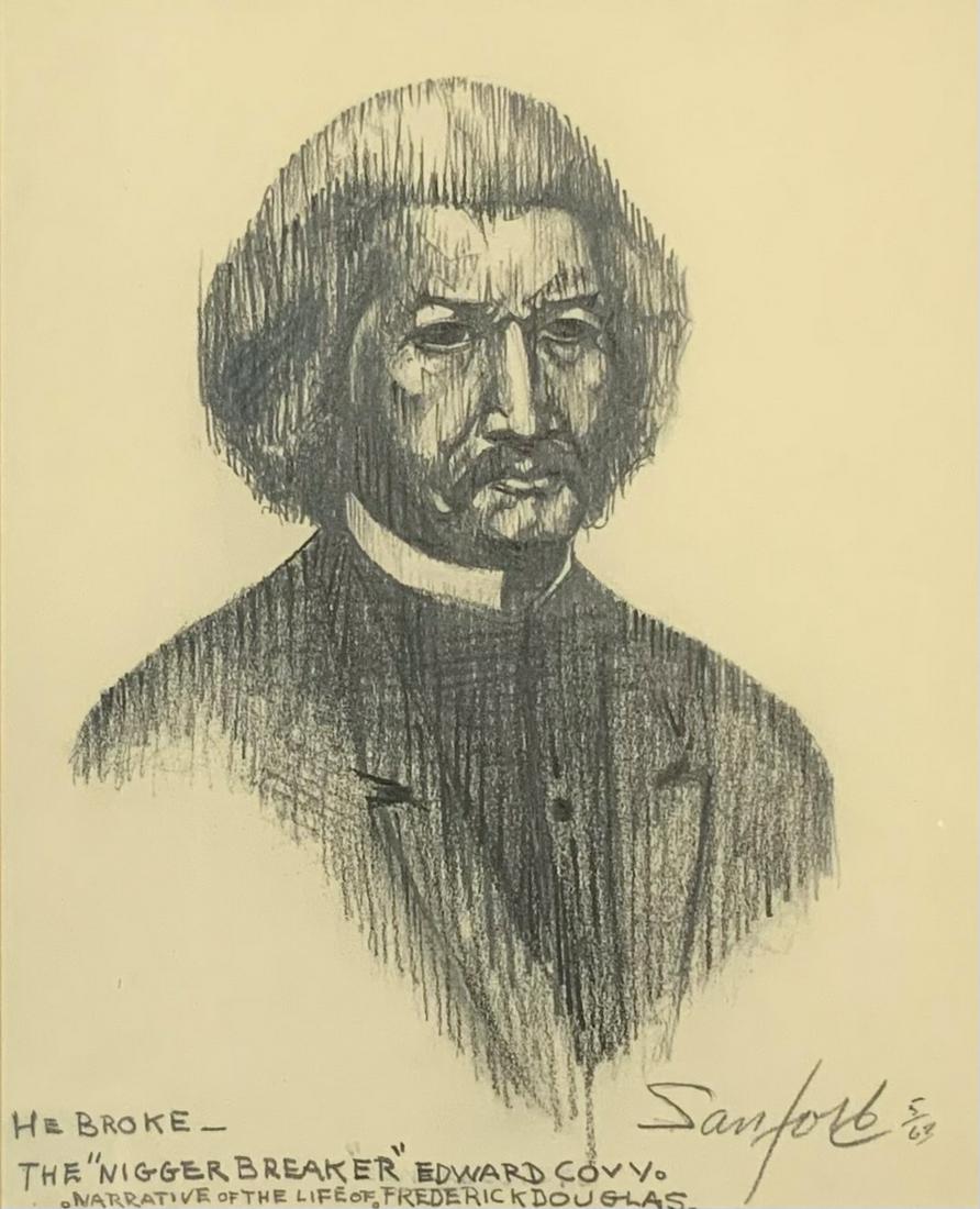 Walter Sanford Print of Frederick Douglas.: Signed in Pencil, Lower Right, and Numbered 5 of 63. Image Size Measures 8" x 6 1/2". The Frame Measures 14 7/8" x 12 3/4".