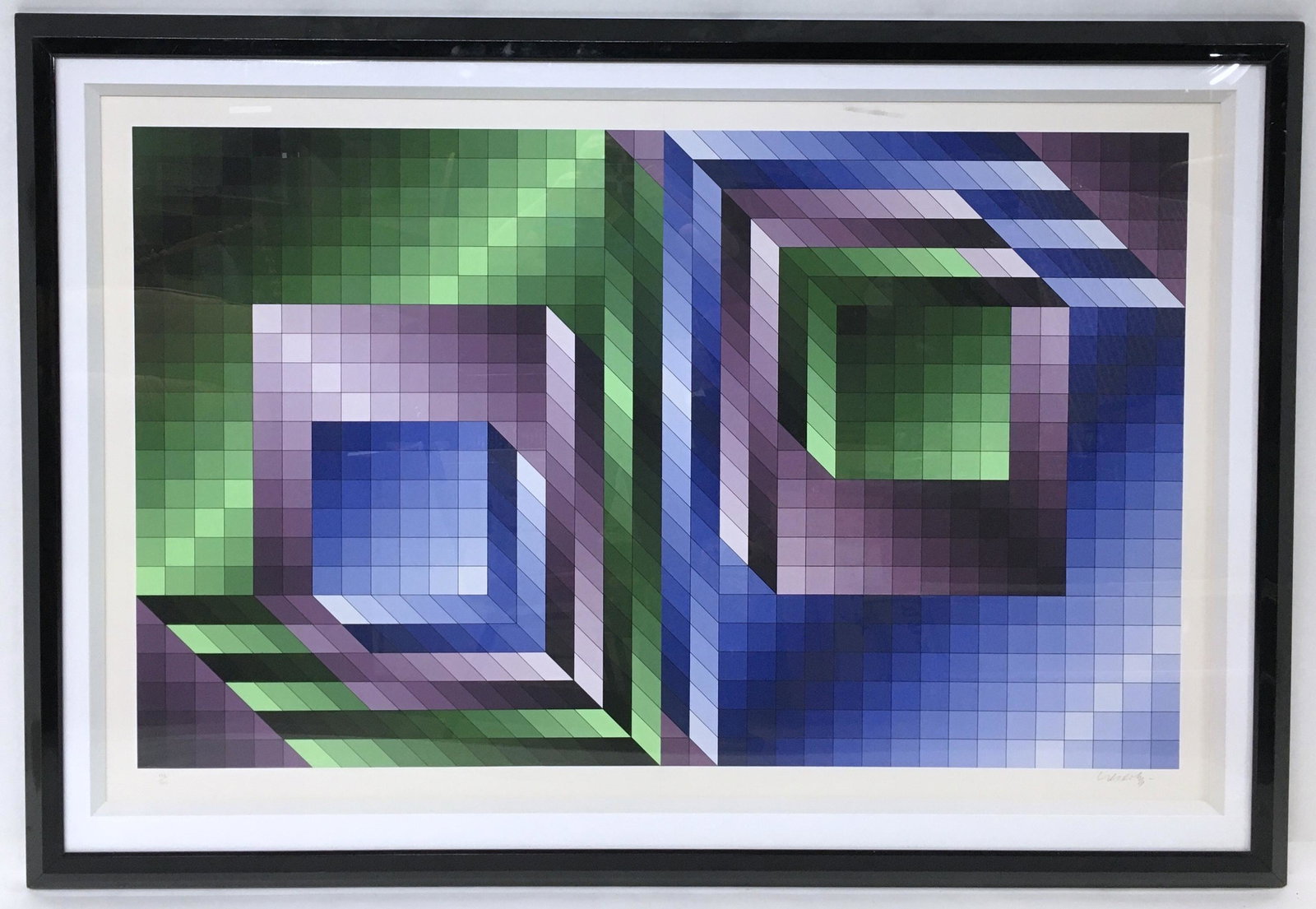 Huge Victor Vasarely Diptych Serigraph, Xonau / II: Pencil Signed, Lower Right. Numbered Lower Left, 123 of 300. Image Size Measures 32" x 52". Frame Size Measures 44" x 63 1/2". With a Tag from the Circle Fine Art Corporation. The Frame has a Few Dink