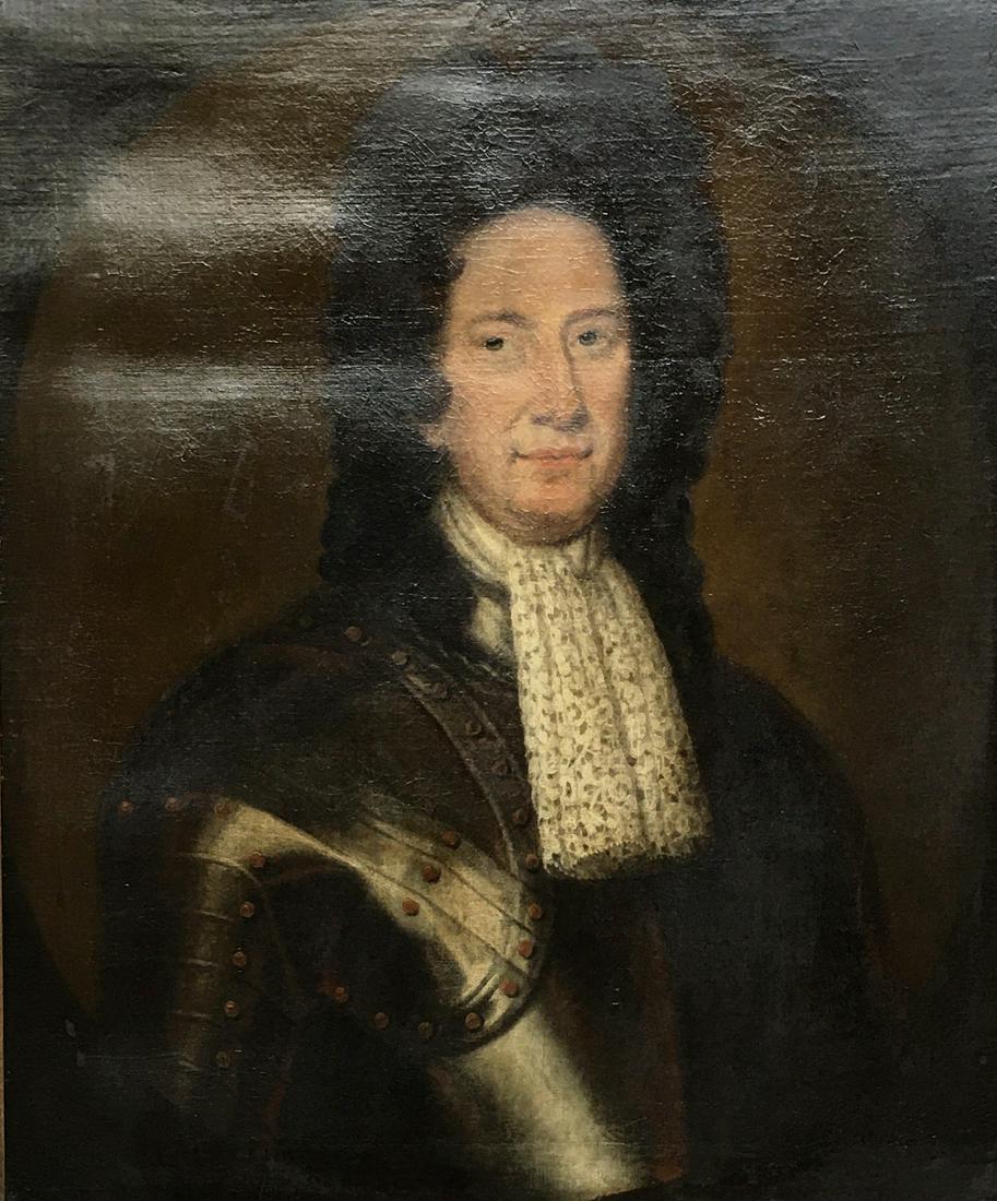 Early William Gandy Oil Portrait, the Earl of Mar.: From the Collection of Lady Hevtesbury (Bears a Label en Verso). Oil on Canvas, Unsigned. The Painting Measures 30 3/8" x 25". The Frame Measures 37 1/2" x 32 1/2". The Frame has some Damage (Cracks, 
