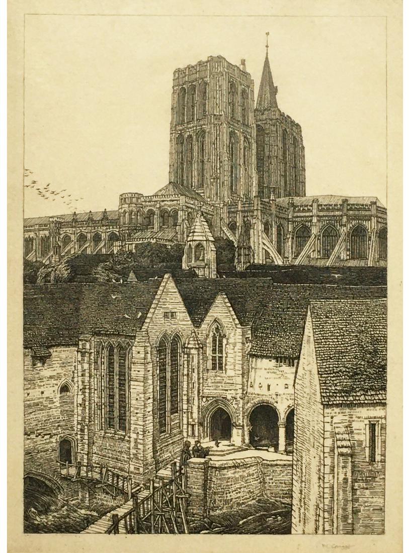 Frederick Landseer Maur Griggs Etching.: Titled "Anglia Perdita". From an Edition of 50. 4th State. Pencil Signed Lower Right. Image Size Measures 9" x 6 1/4". Frame Size Measures 14 3/4" x 11 3/4". With a Gallery Tag from Arthur H. Harlow &