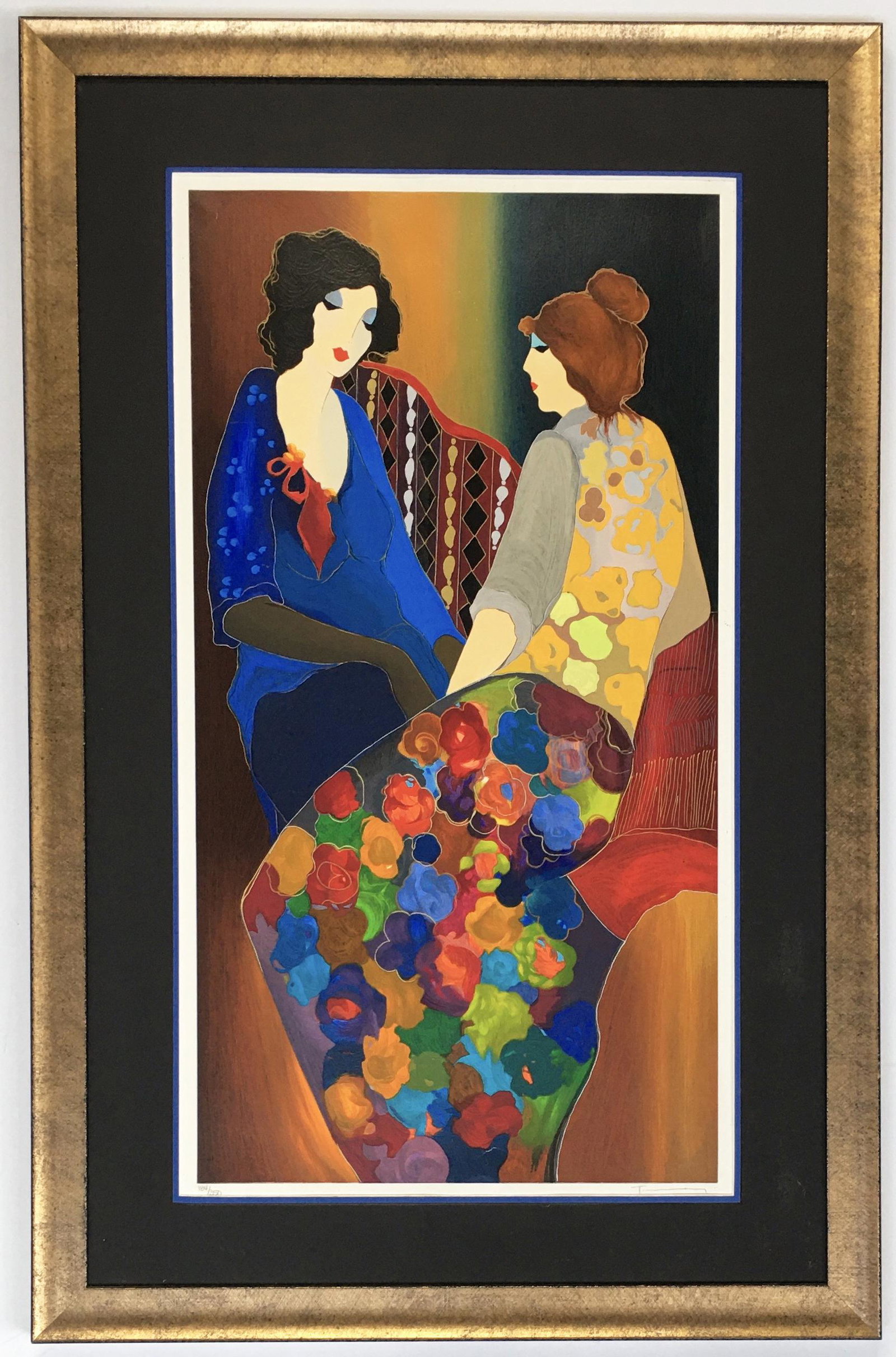 Pencil-Signed Itzchak Tarkay Serigraph, Ltd Ed.: Titled "Gabrielle's Confidant". Signed Lower Right. Numbered 184 of 350, Lower Left. Image Size Measures 32 1/2" x 17 1/2". Frame Size Measures 43" x 28". Third-Party Shipping or Personal Pickup Requi