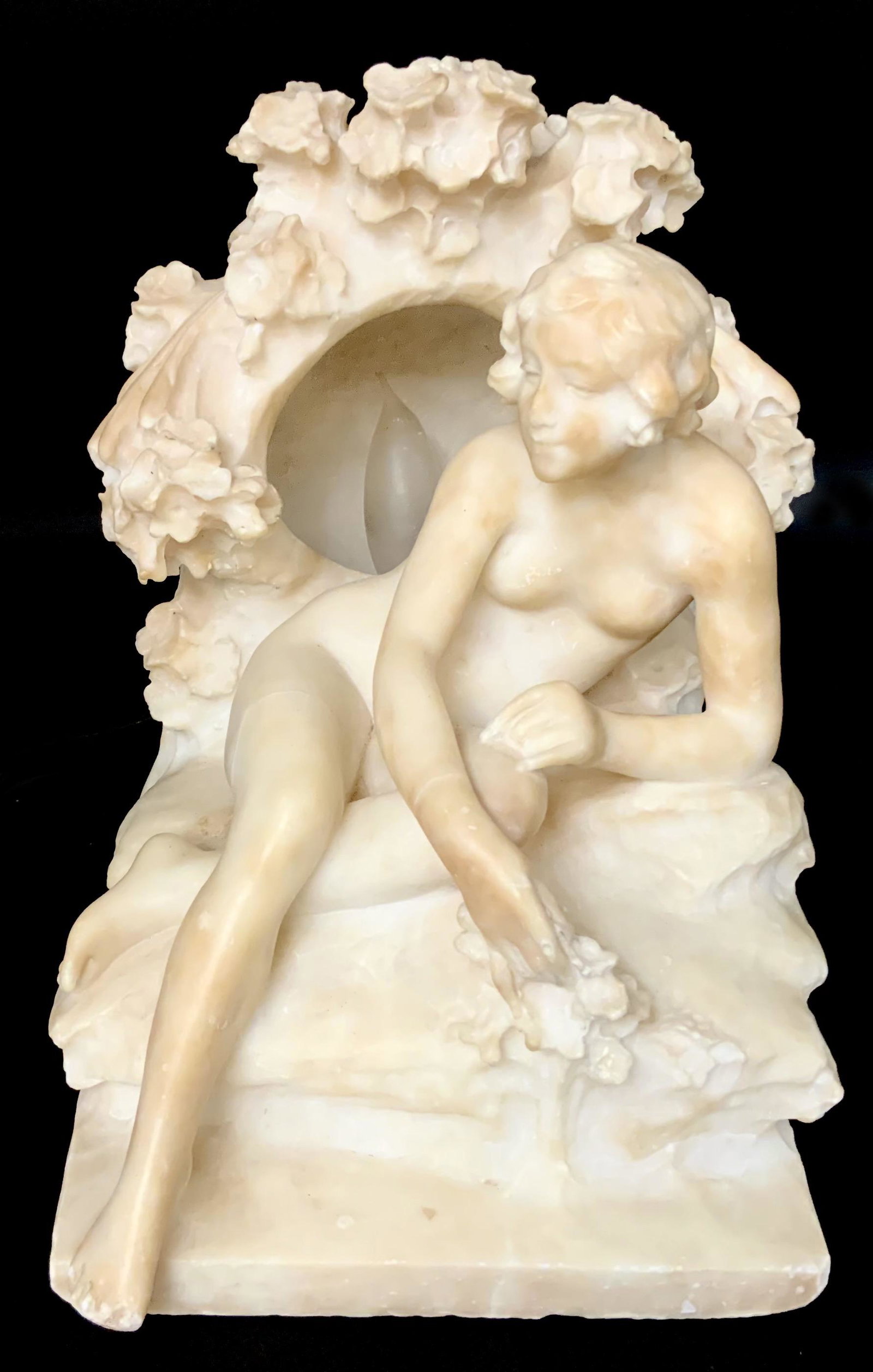 Art Deco Figural Carved Nude Lady Alabaster Lamp.: Has Numerous White "Wear Marks". Measures 11 1/4" Tall. It's Quite Heavy. Third-Party Shipping or Personal Pickup Required.