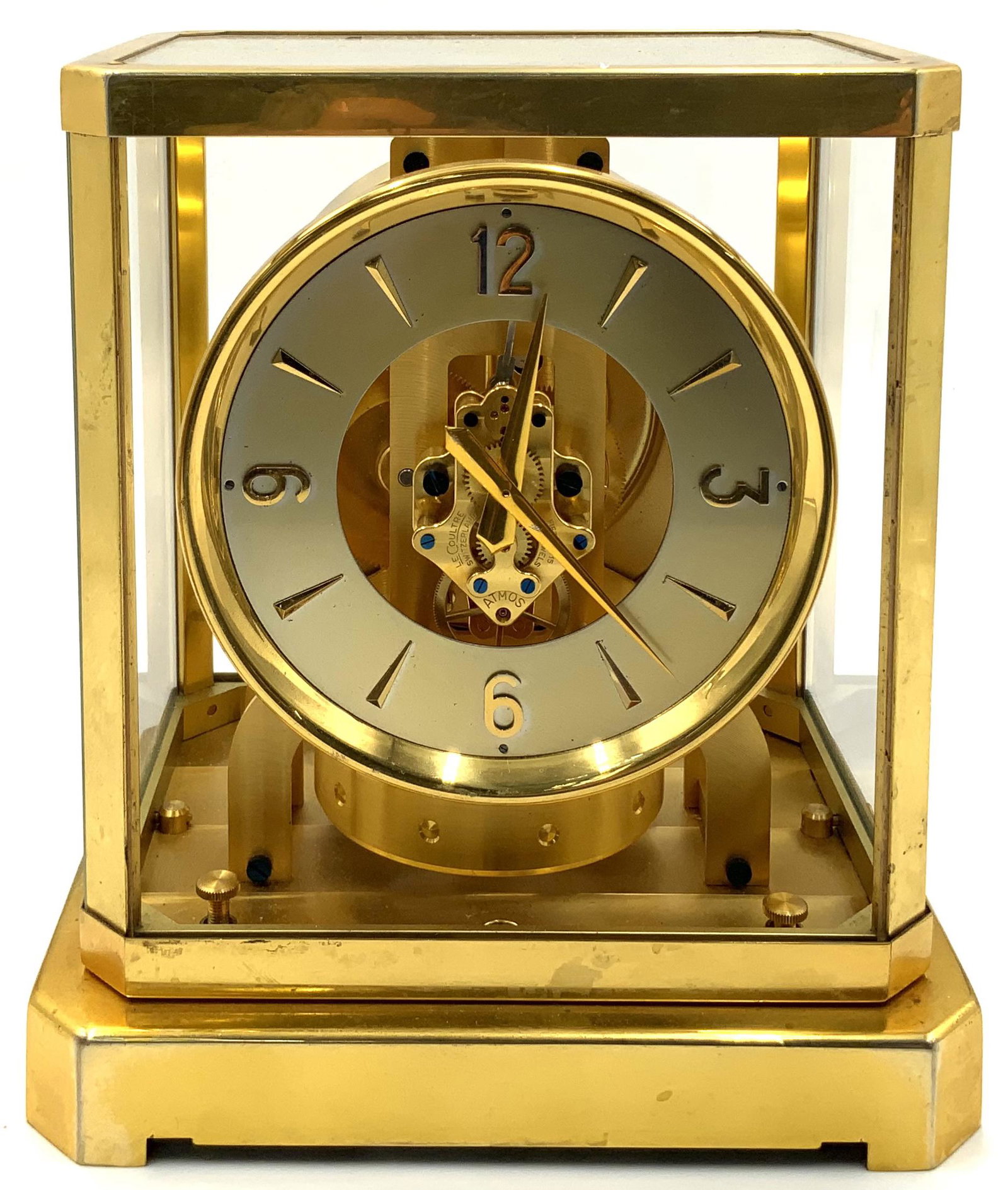 LeCoultre Atmos Clock, As Is.: Missing the Front Glass. Working Condition is not Known. Measures 9 1/4" Tall, 8 1/4" Wide, and 6" Deep. Third-Party Shipping or Personal Pickup Required.
