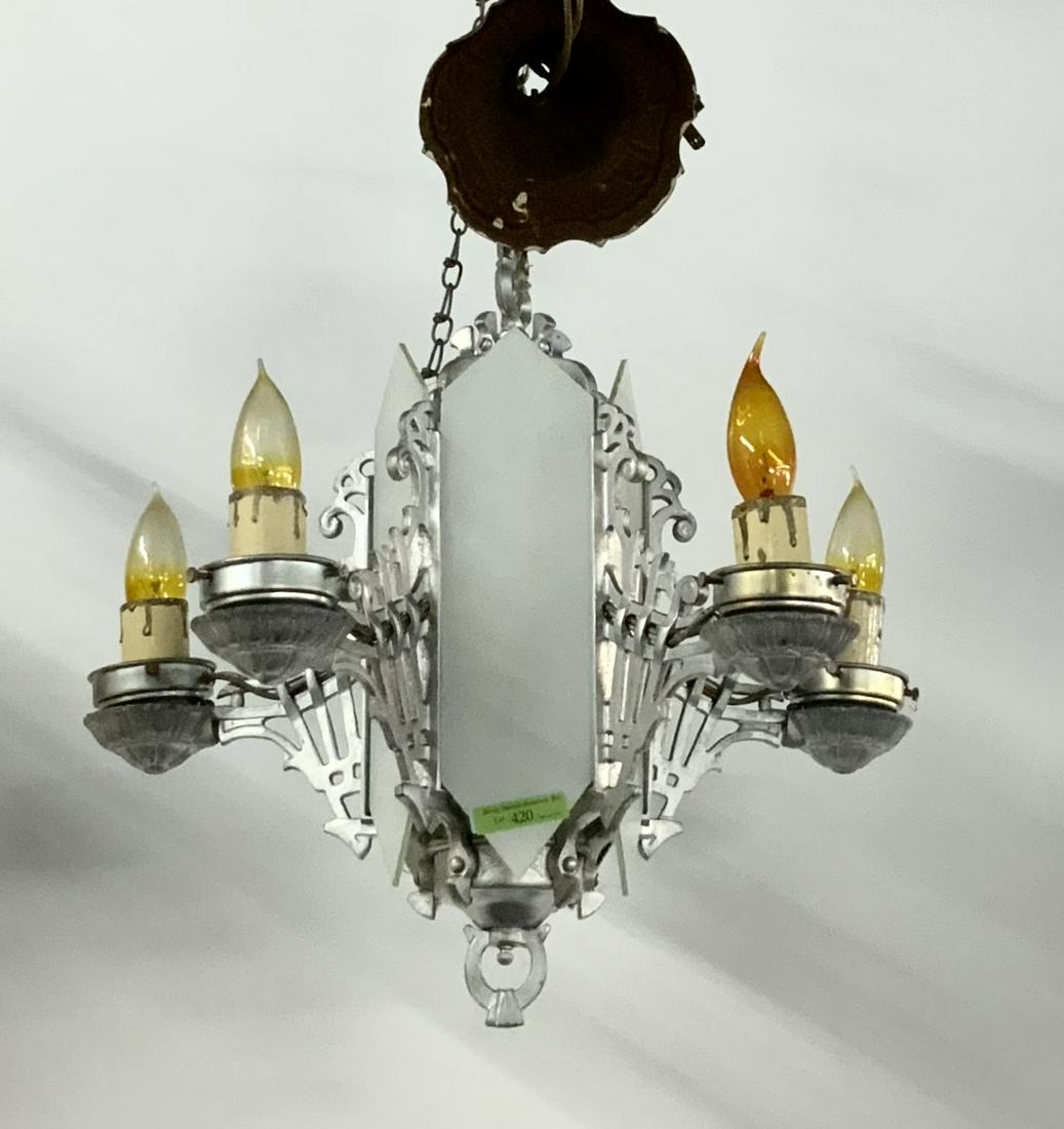 Art Deco Light Fixture, Missing the Shades.: Silver-Colored. Measures Appx. 15" Long. Third-Party Shipping or Personal Pickup Required.