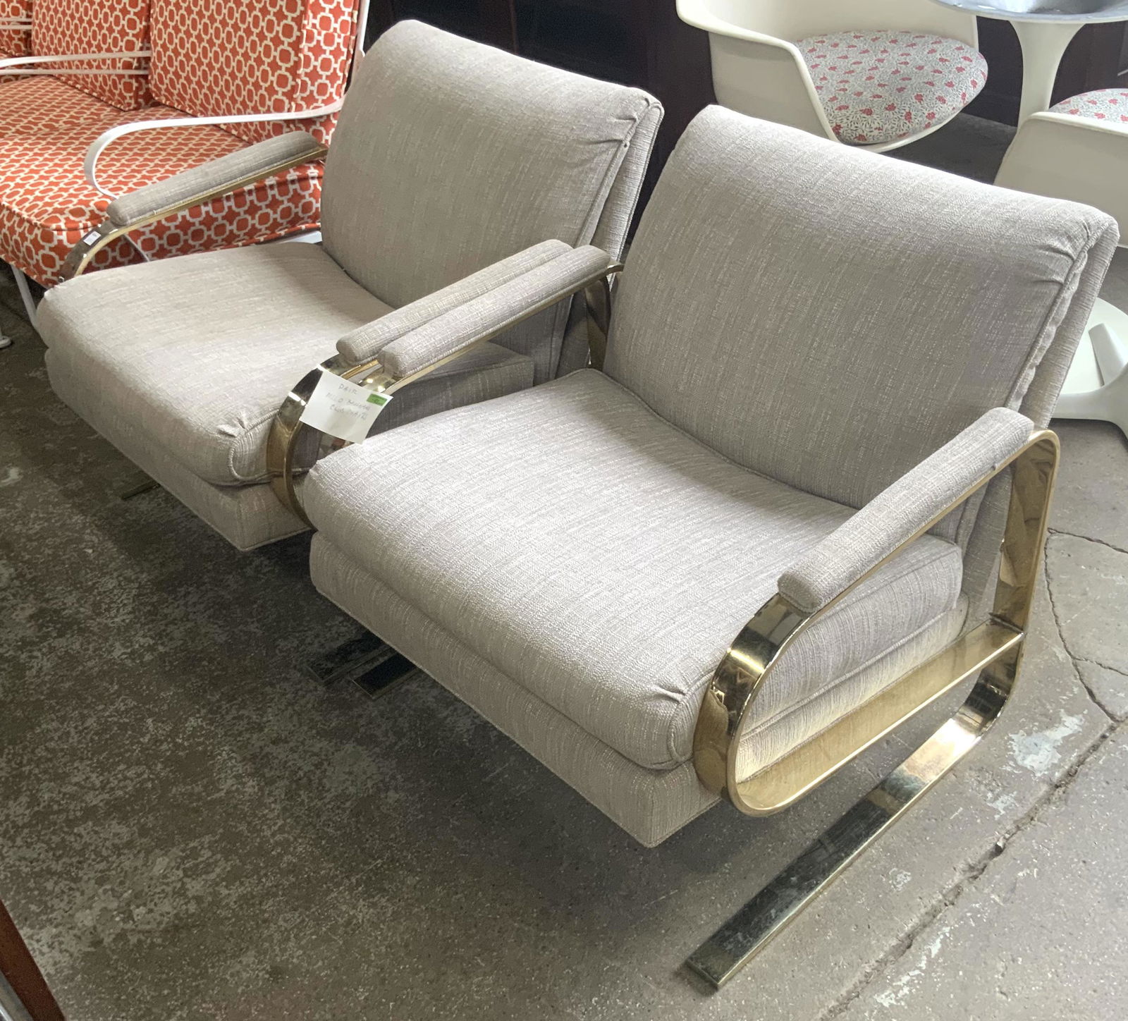 Pair of Chrome Milo Baughman Upholstered Armchairs: Third-Party Freight Shipping or Personal Pickup Required.