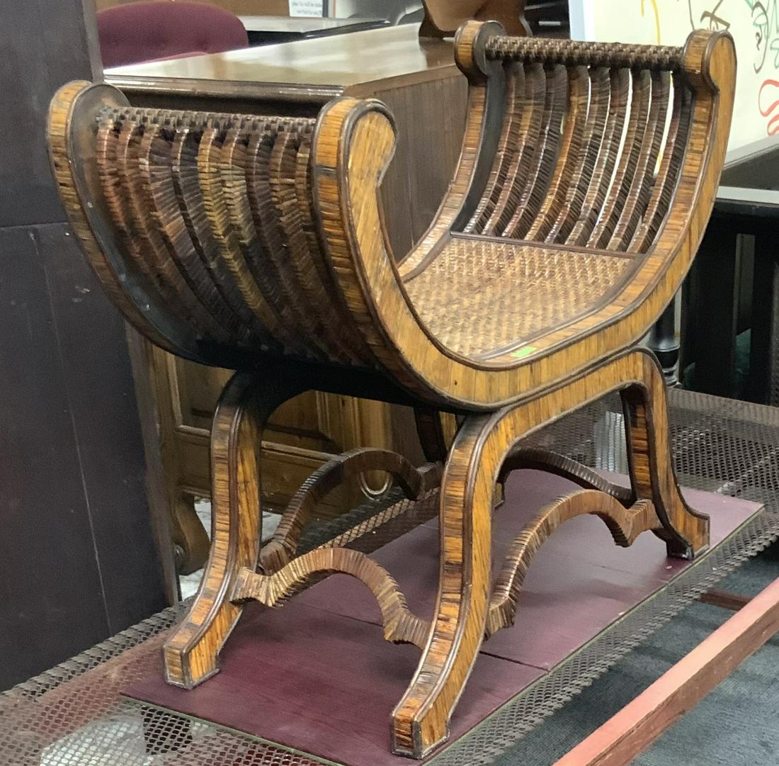 Unusual Reed-Type Scroll-Style Bench.: Measures 35" Wide, 16" Deep, and 17" Tall (To Seat Height). Third-Party Freight Shipping or Personal Pickup Required.