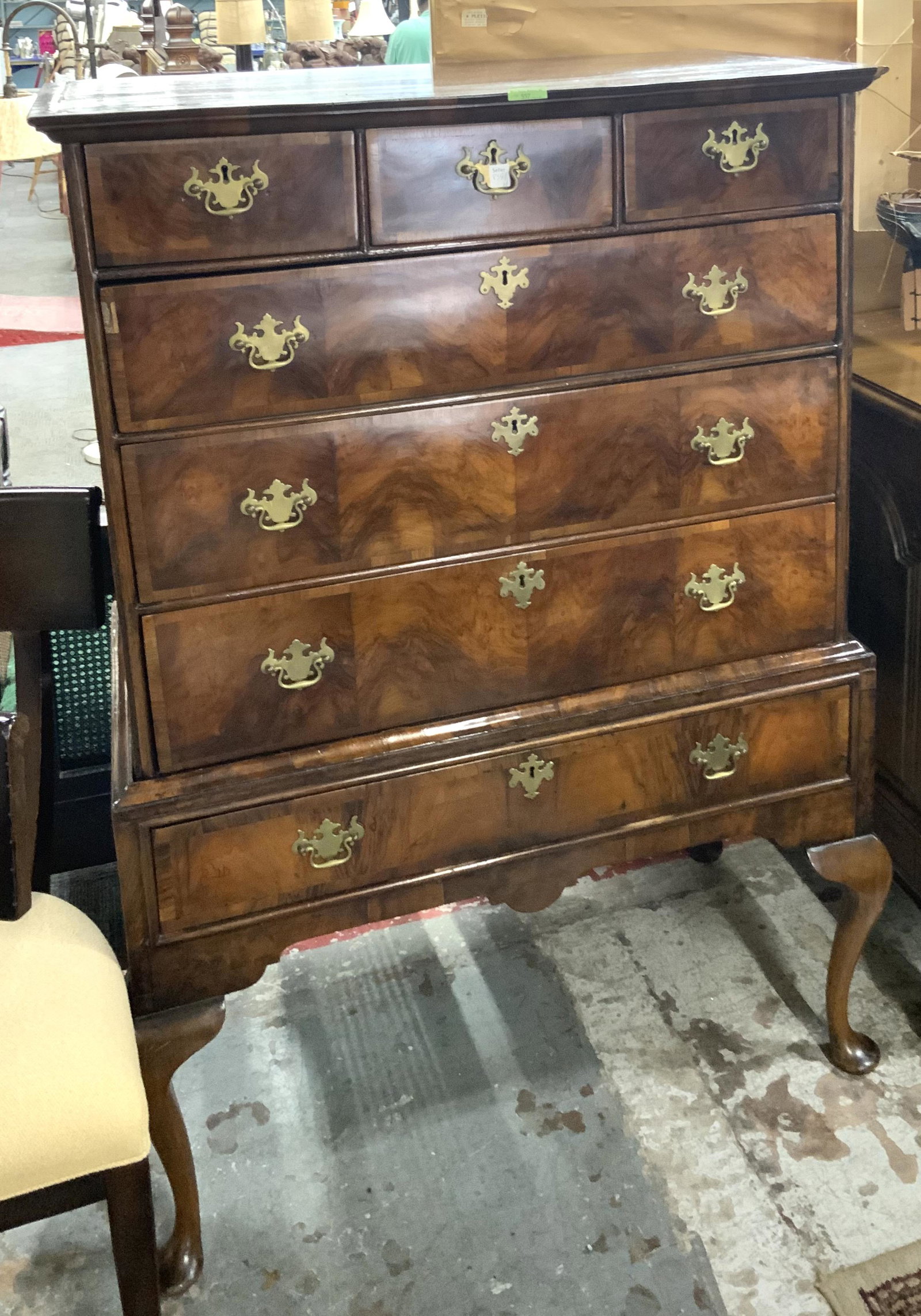 Period Furniture Highboy Chest with 7 Drawers.: Very Old, Antique. The Top Portion Lifts Off from the Bottom. Measures 36" Wide, 56" Tall, and 20 1/2" Deep. Third-Party Freight Shipping or Personal Pickup Required.