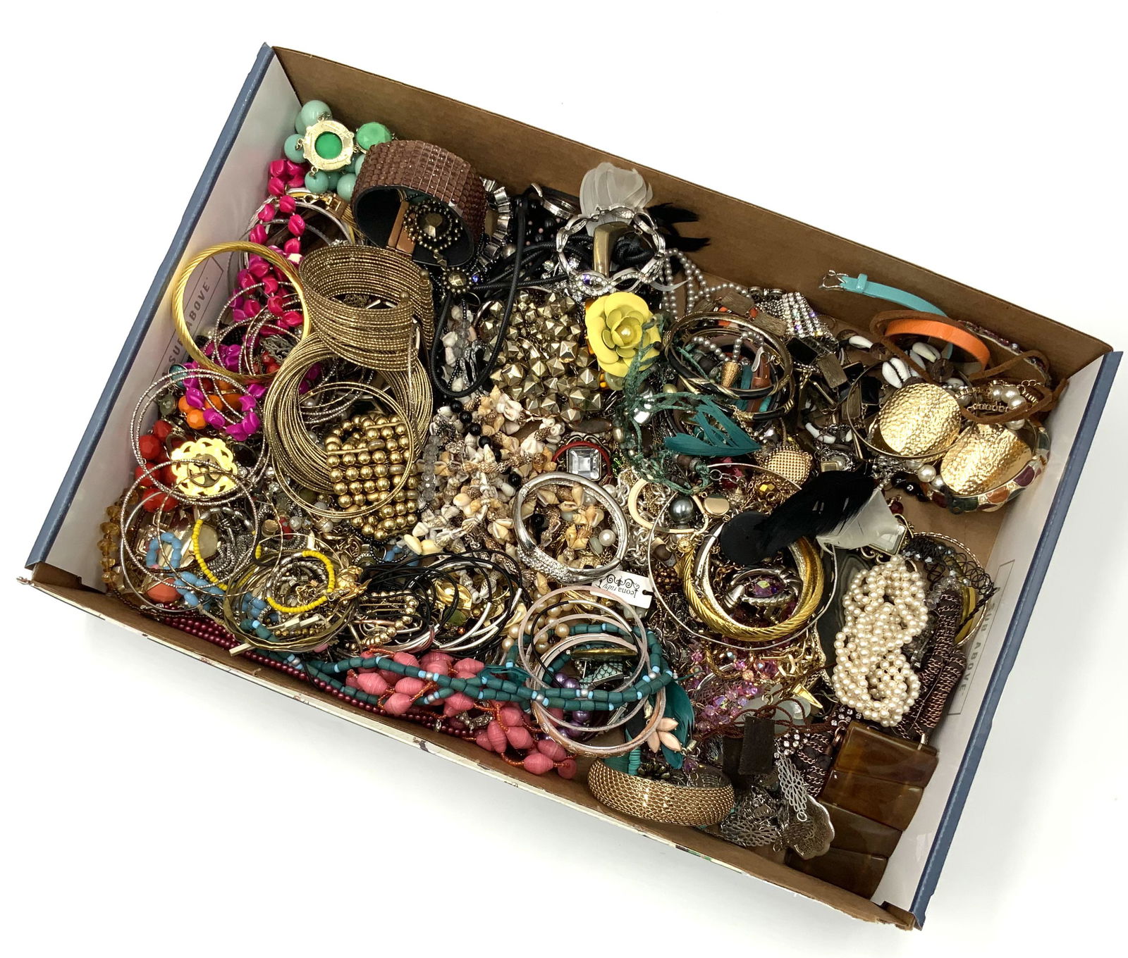 Box of Assorted Costume Jewelry.: Bracelets, Necklaces, Miscellanous Jewelry.