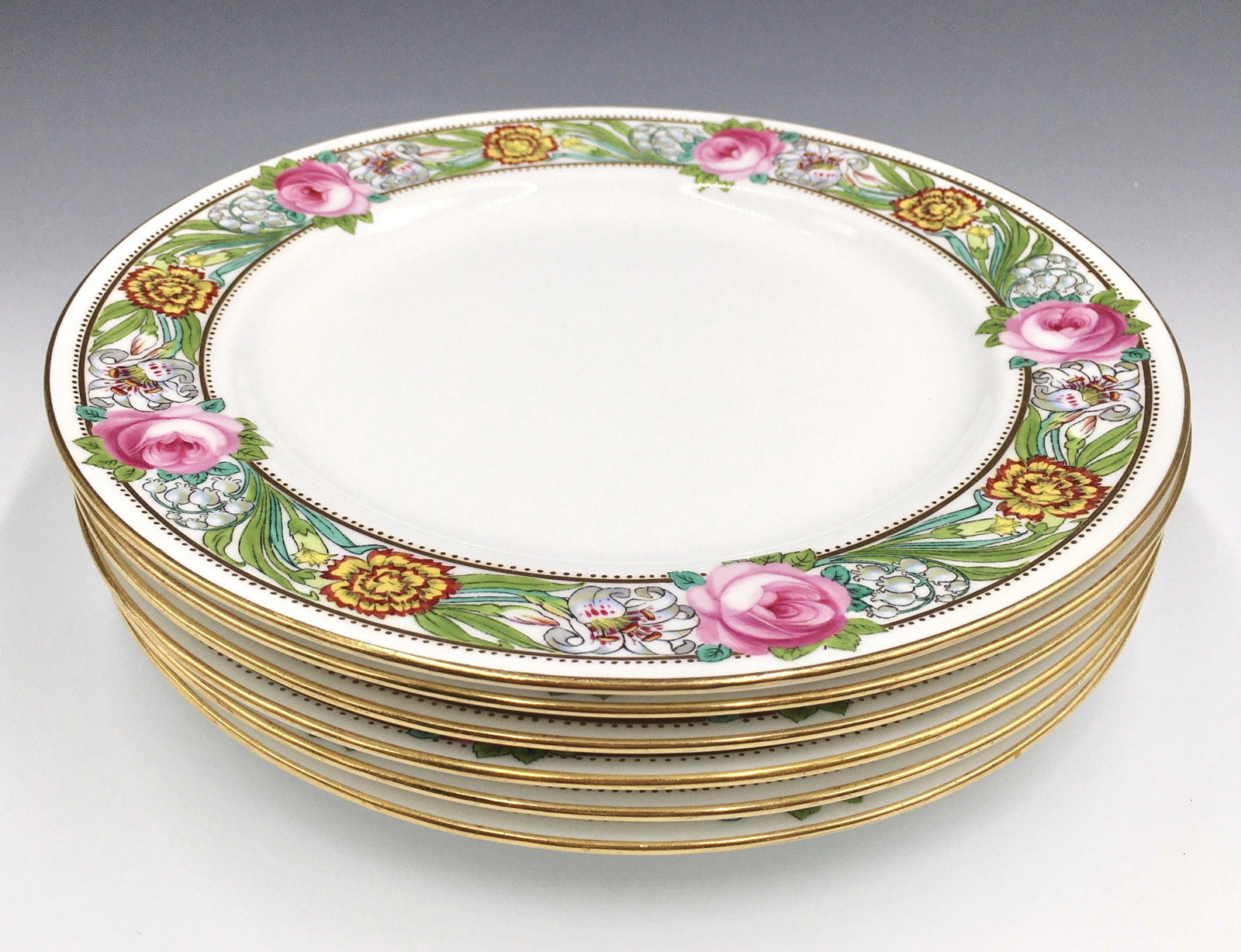 Set of 6 Mintons Dinner Plates.: Each measures 10.25" in diameter. Third-Party Shipping or Personal Pickup Required.