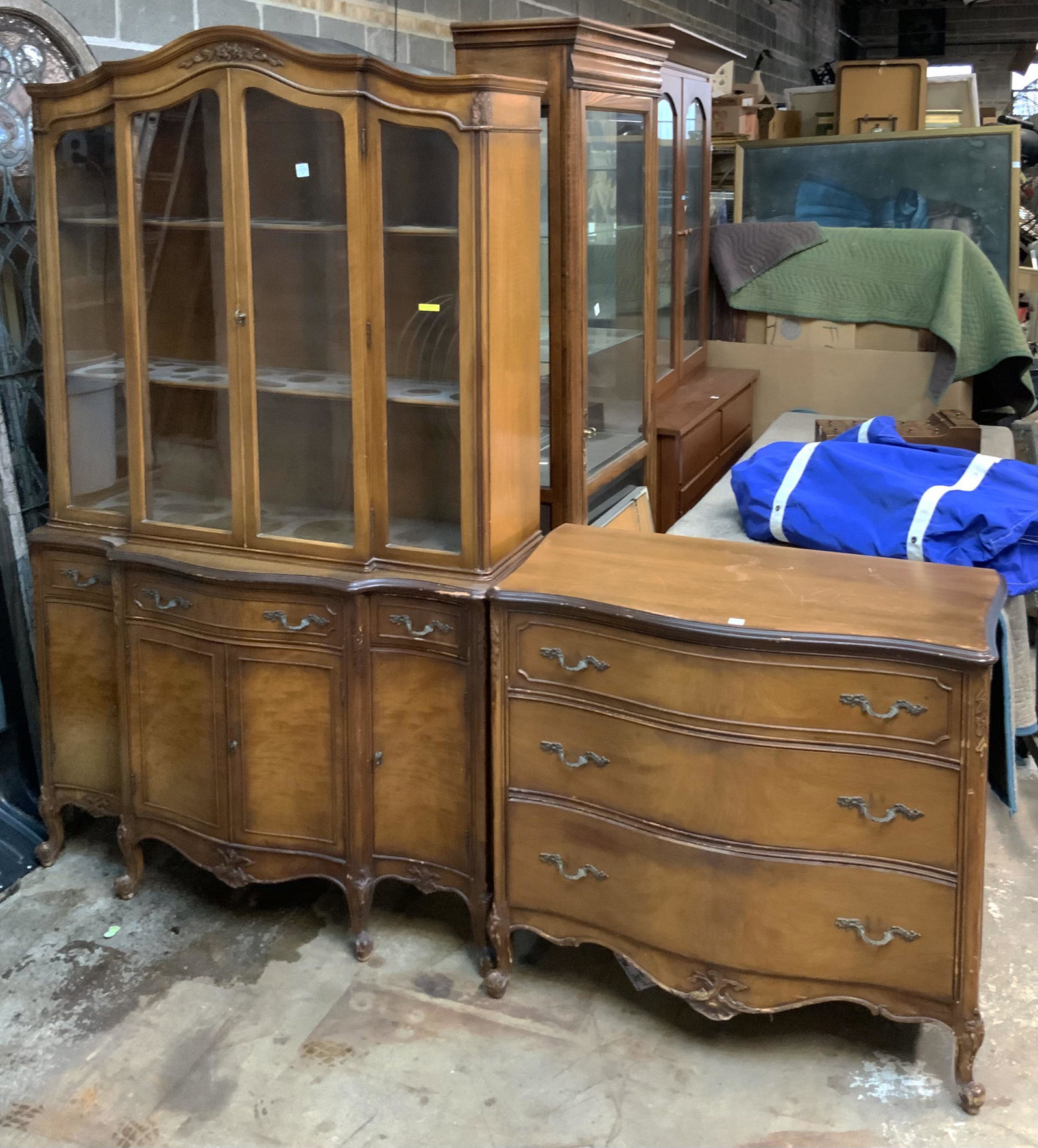 French Provincial China Cabinet & Matching Server.: Third-Party Freight Shipping or Personal Pickup Required.