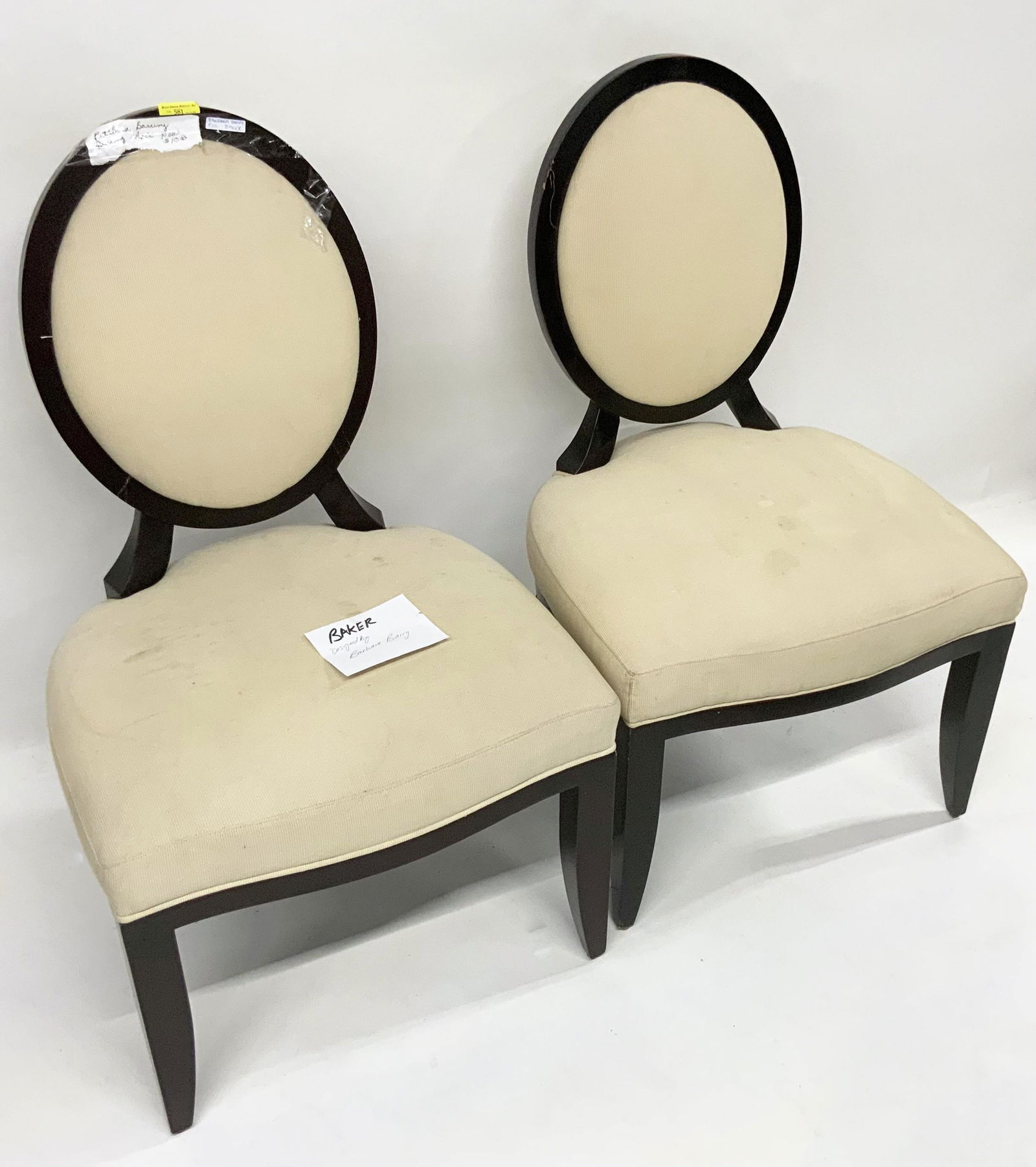 Pair of Barbara Barry for Baker Chairs.: Third-Party Shipping or Personal Pickup Required.