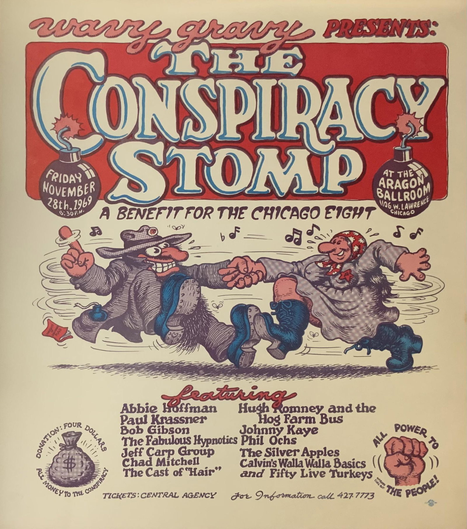 1969 Robert Crumb "Conspiracy Stomp" Poster.: Measures 14" x 16". Nice condition, with no rips or stains noted. The Story Behind this Poster - The Young Woman who Consigned these was Instructed to Post these Prior to the Event, but it had Rained,