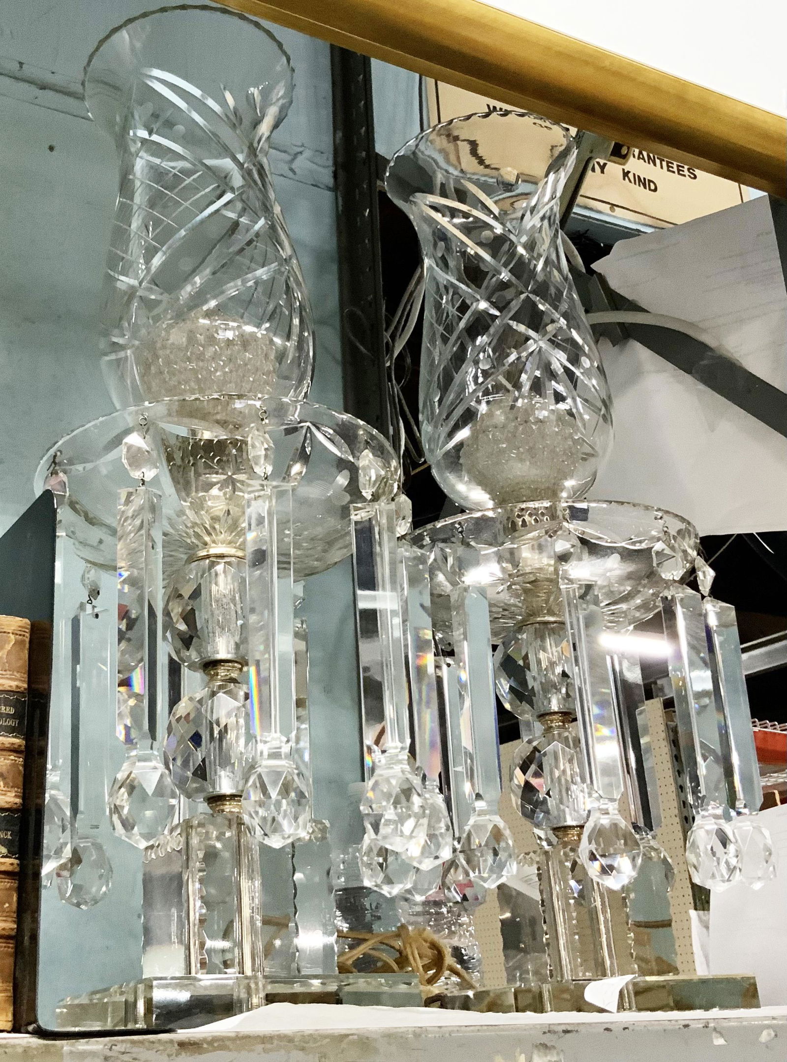 Antique crystal table lamps with prisms sales