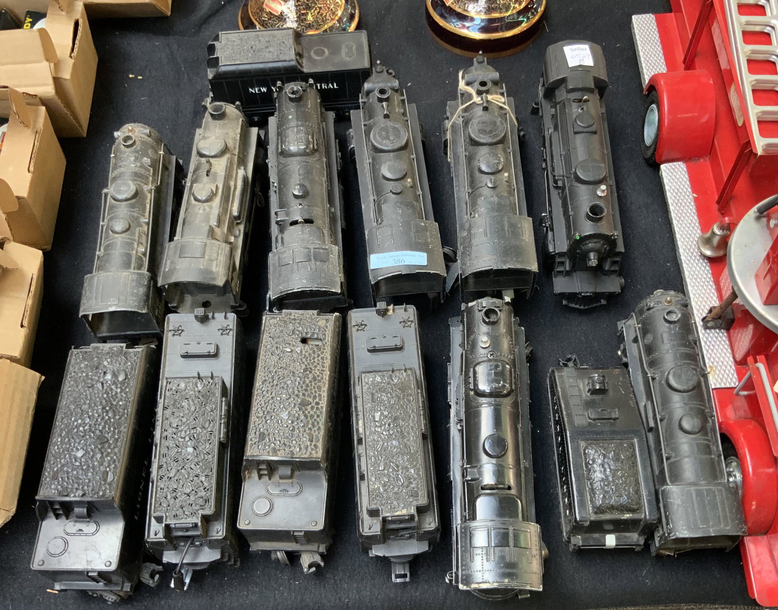 Lot of Marx and Lionel Train Engines & Tenders.: The Engines are as Follows: Marx 999, Lionel 246 (Very Light, Possibly Missing Guts), Lionel 8142, Marx 666, Marx 666, Lionel 8042, Marx 999, and Lionel 2037. One of the Tenders is Hollow. One is Mark