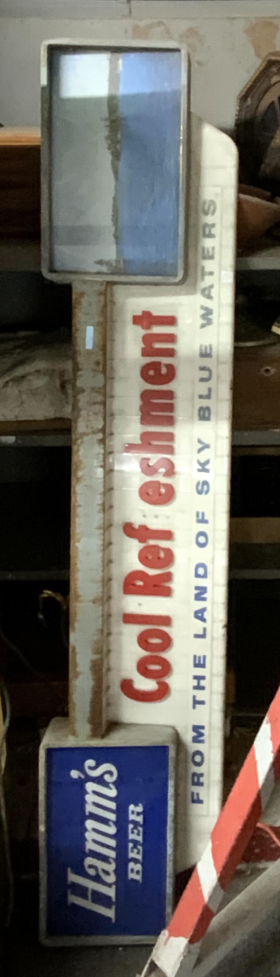 Vintage Hamm's Beer Sign.: As Is - Has Lots of Rust. Measures 15" Wide by 73" Long. Third-Party Shipping or Personal Pickup Required.