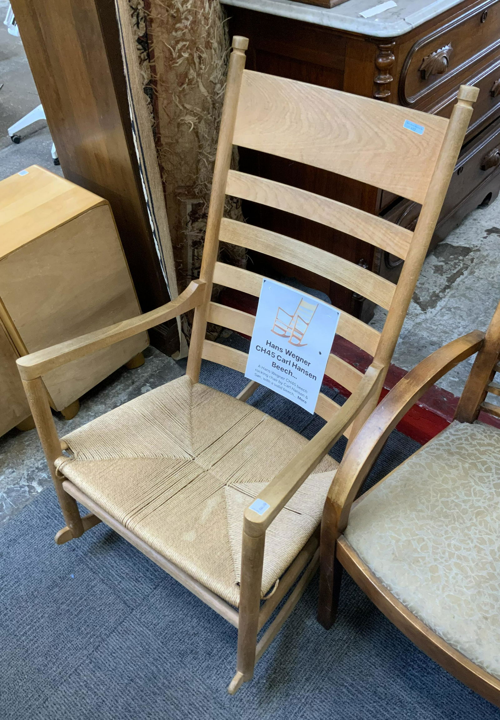 Hans Wegner CH45 Beech Rocking Chair.: Third-Party Freight Shipping or Personal Pickup Required.