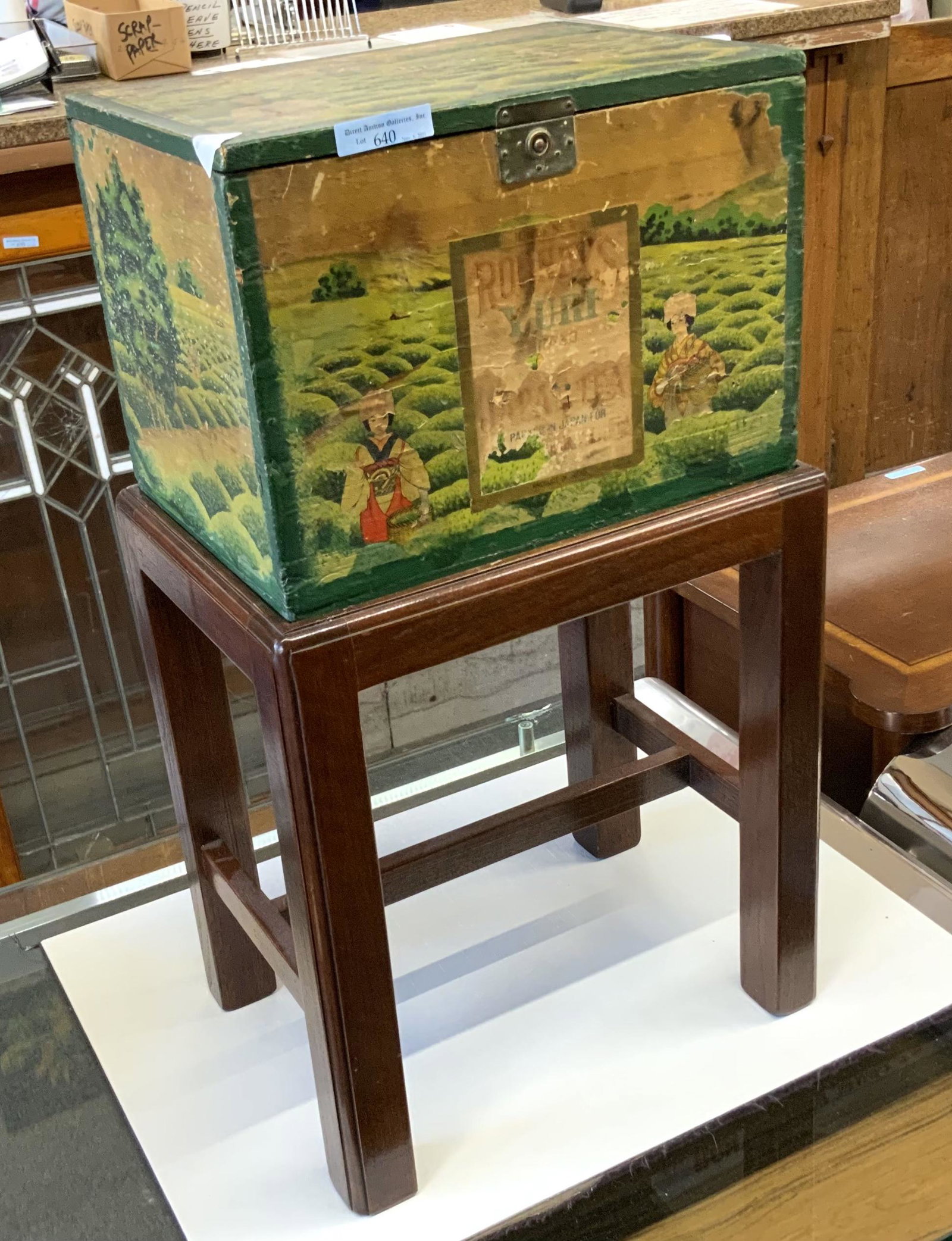 22" Tall Asian Tea Box on a Stand.: Third-Party Freight Shipping or Personal Pickup Required.
