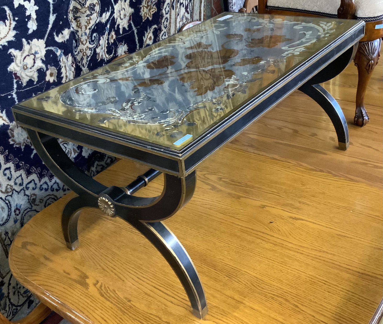 Old Baker Mirror-Top Coffee Table.: The Surface Measures 36" x 21". Third-Party Freight Shipping or Personal Pickup Required.