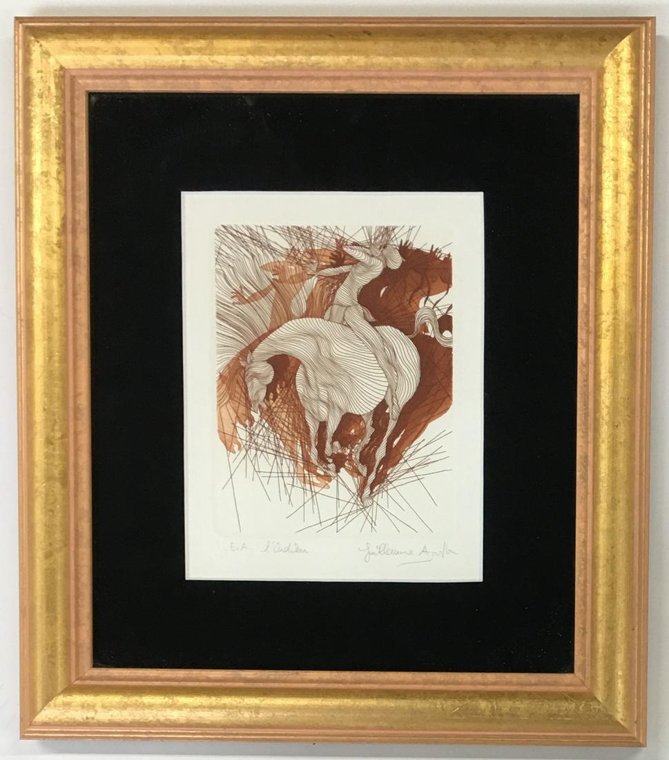 Guillaume Azoulay Artist's Proof Etching, L'Indien: Signed Lower Right. Plate Size Measures 7 1/4" x 5 3/4". The Frame Measures 17" x 15". With a Tag from the Richard Warner Gallery, and a Provenance Tag by Bittan Fine Art, Los Angeles. Third-Party Shi