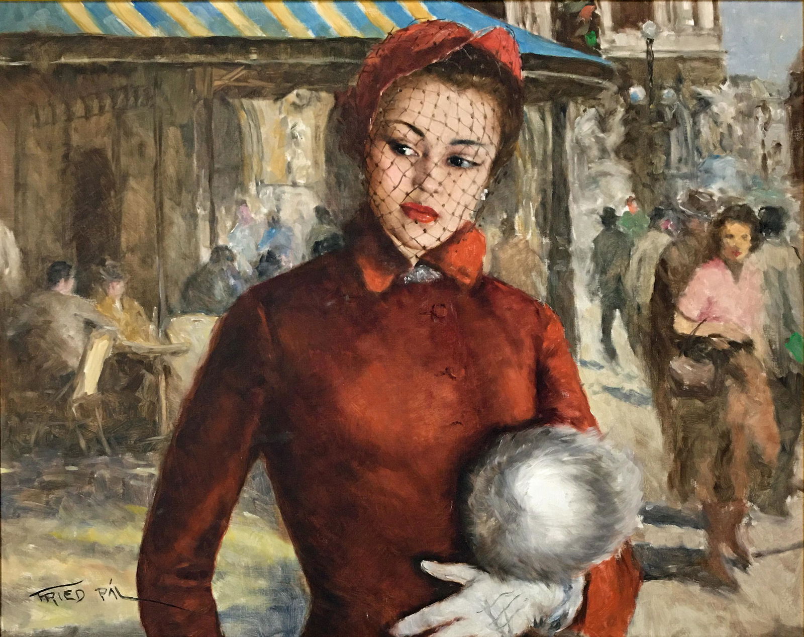 Pal Fried Painting of Woman Titled "Maxine".: Oil on Canvas. Signed Lower Left. Titled en Verso. With a Gallery Tag from Van Pelt Art Galleries, Beverly Hills - Chicago. The Painting Measures 24" x 30". The Frame measures 30 1/2" x 36 1/2". Third