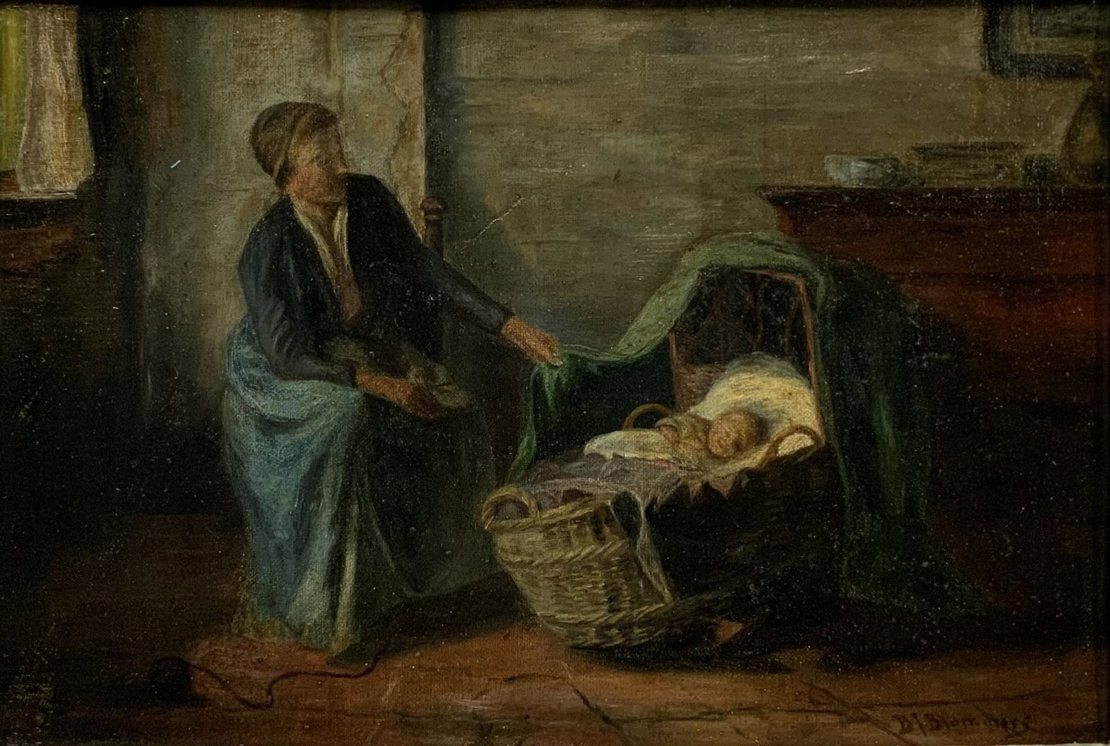 19th Century Dutch School Painting.: Of a Mother and Child in an Interior. Oil on Canvas, Mounted on Board, Unsigned. The Painting Measures 11" x 15". The Frame Measures 16 1/2" x 20 1/2". Third-Party Shipping or Personal Pickup Required