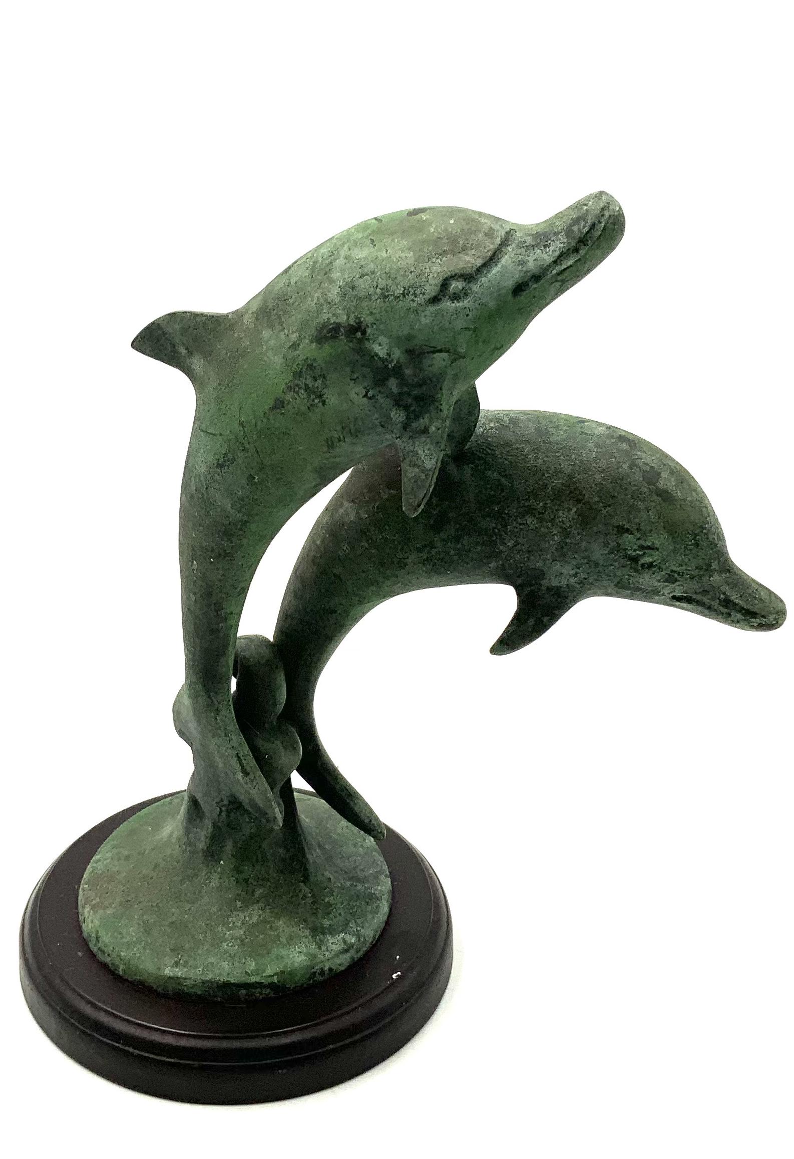 20th Century Bronze-Like Sculpture of 2 Dolphins.: It's not Very Heavy. The Sculpture Measures 6" Tall and 5 1/4" Wide.