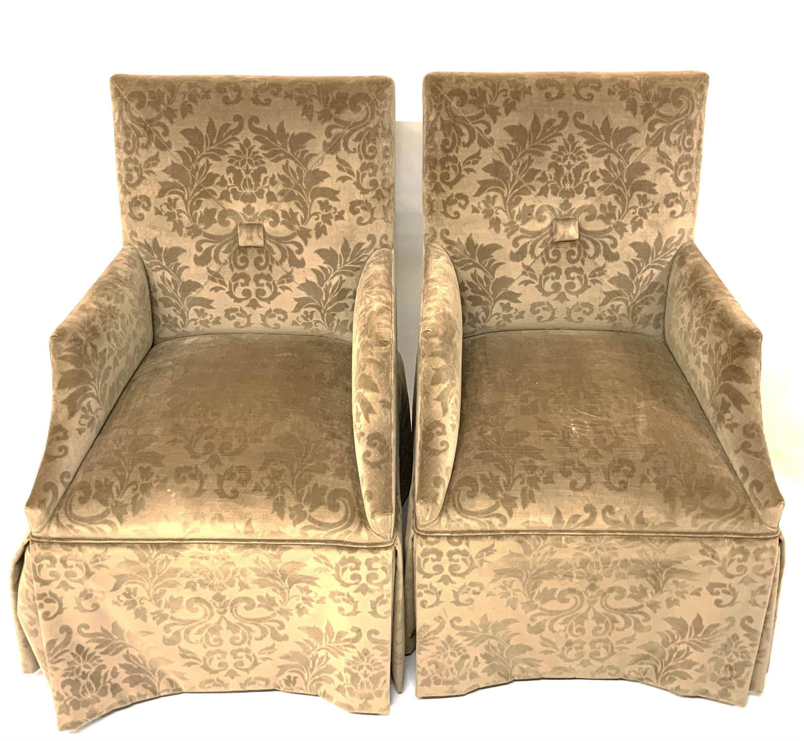 Pair of Edward Ferrell Ltd. Upholstered Armchairs.: These Measure 39 1/2" Tall and 24" Wide. Third-Party Freight Shipping or Personal Pickup Required.
