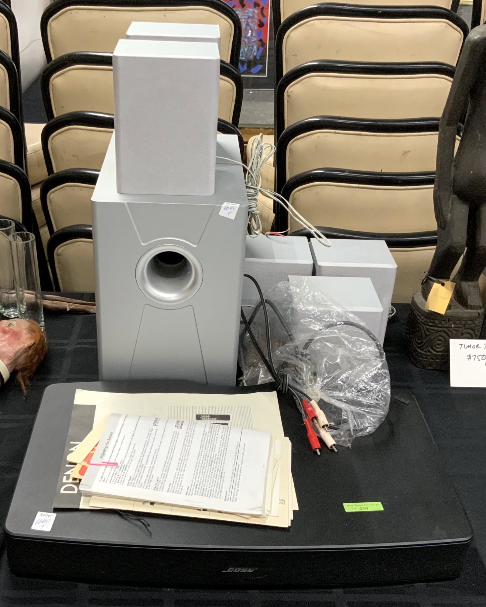 Lot of Asst. Electronics.: Includes a Philips Turntable, Bose Solo TV Sound System, Small Speakers & Subwoofer (Maker Unknown). Third-Party Shipping or Personal Pickup Required.