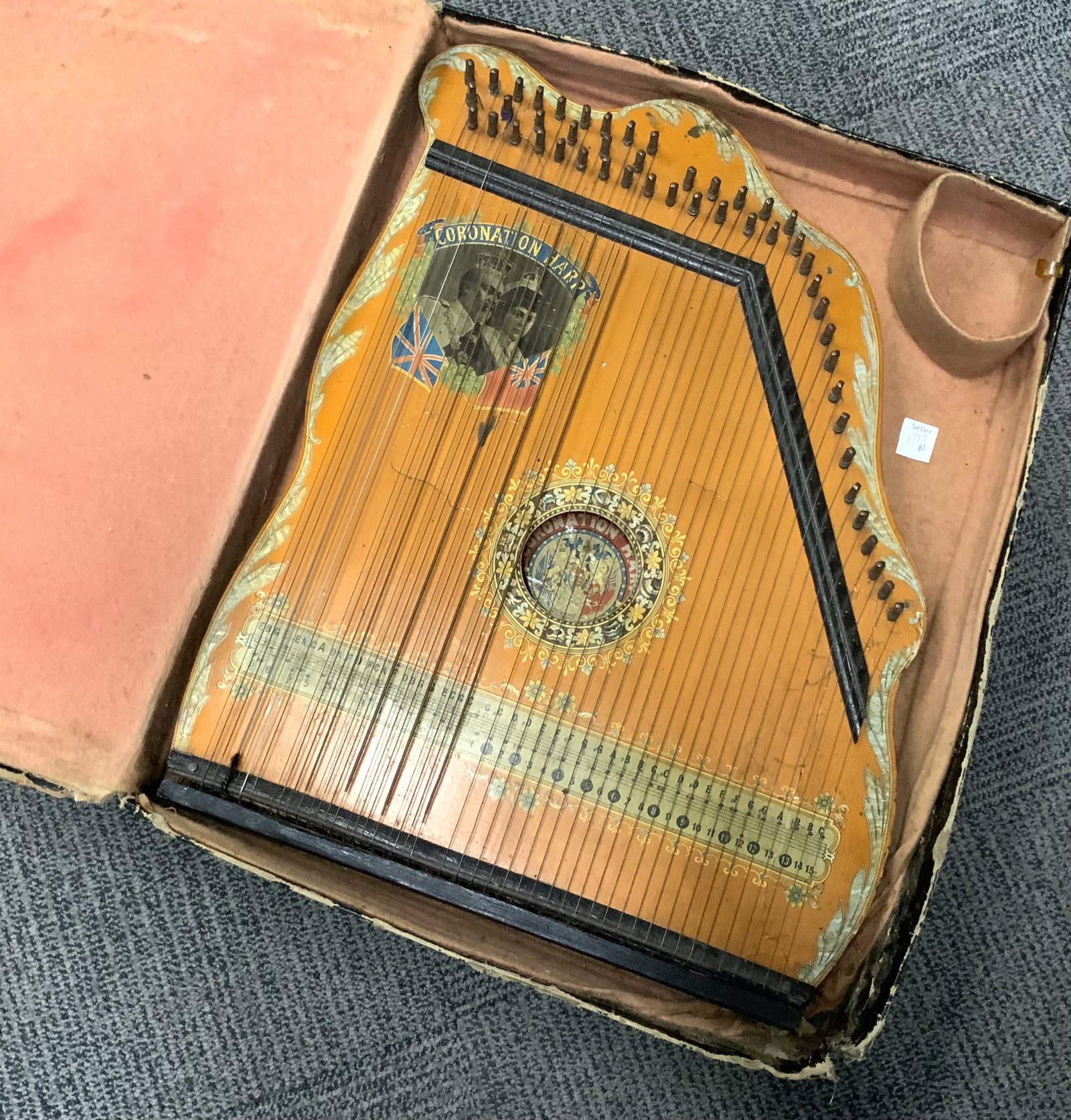 German Coronation Zither.: Some Amount of Wear and Tear, 21" Tall 16" Wide. Comes with Case That is Falling Apart.