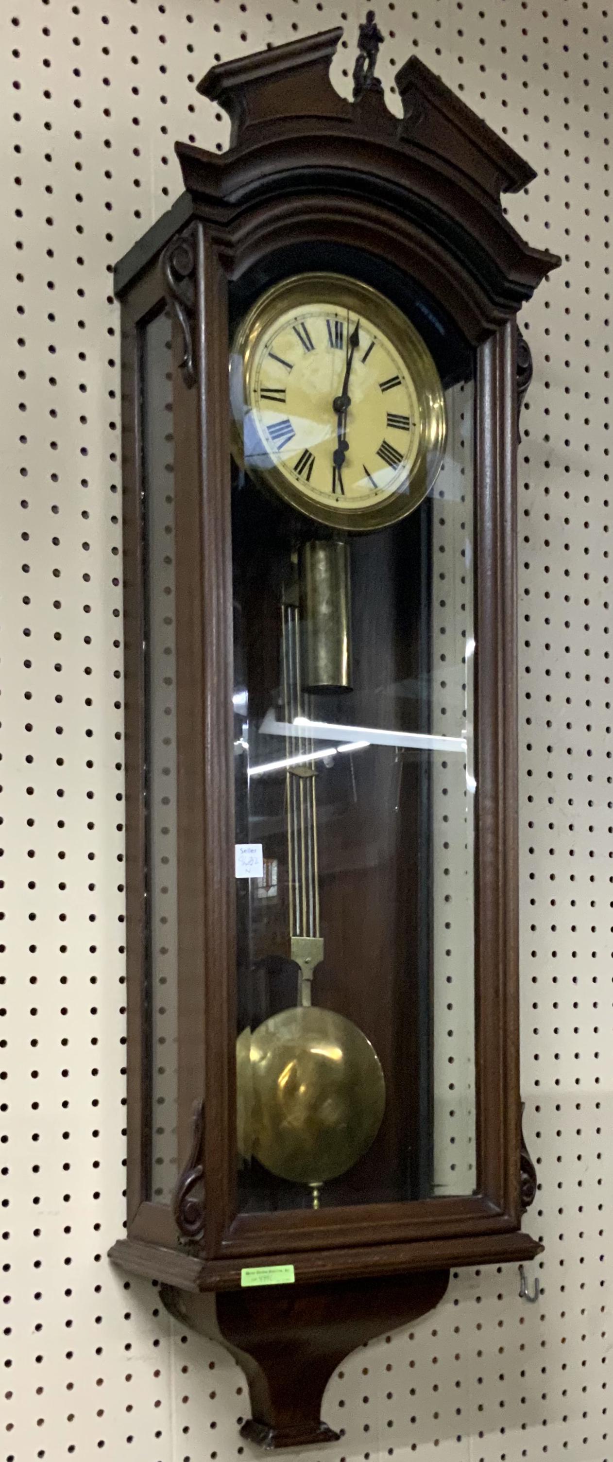 Long Case Victorian Mahogany Wall Clock.: With the Pendulum, Weight and Key. Measures 46" Tall, 13" Wide, and 7" Deep. Third-Party Shipping or Personal Pickup Required.