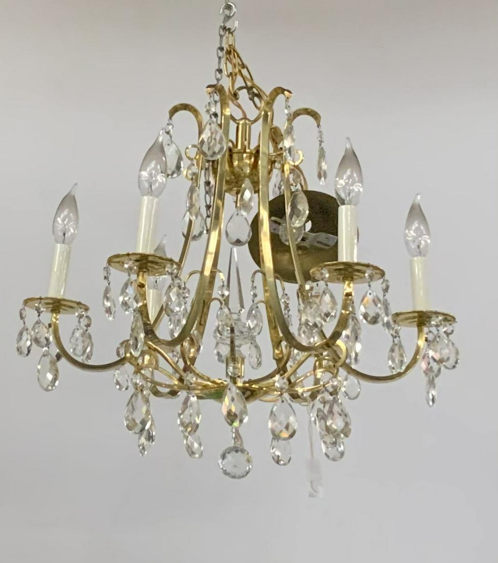 6-Arm Brass Light Fixture with Prisms.: Measures 20" in Diameter. Third-Party Shipping or Personal Pickup Required.