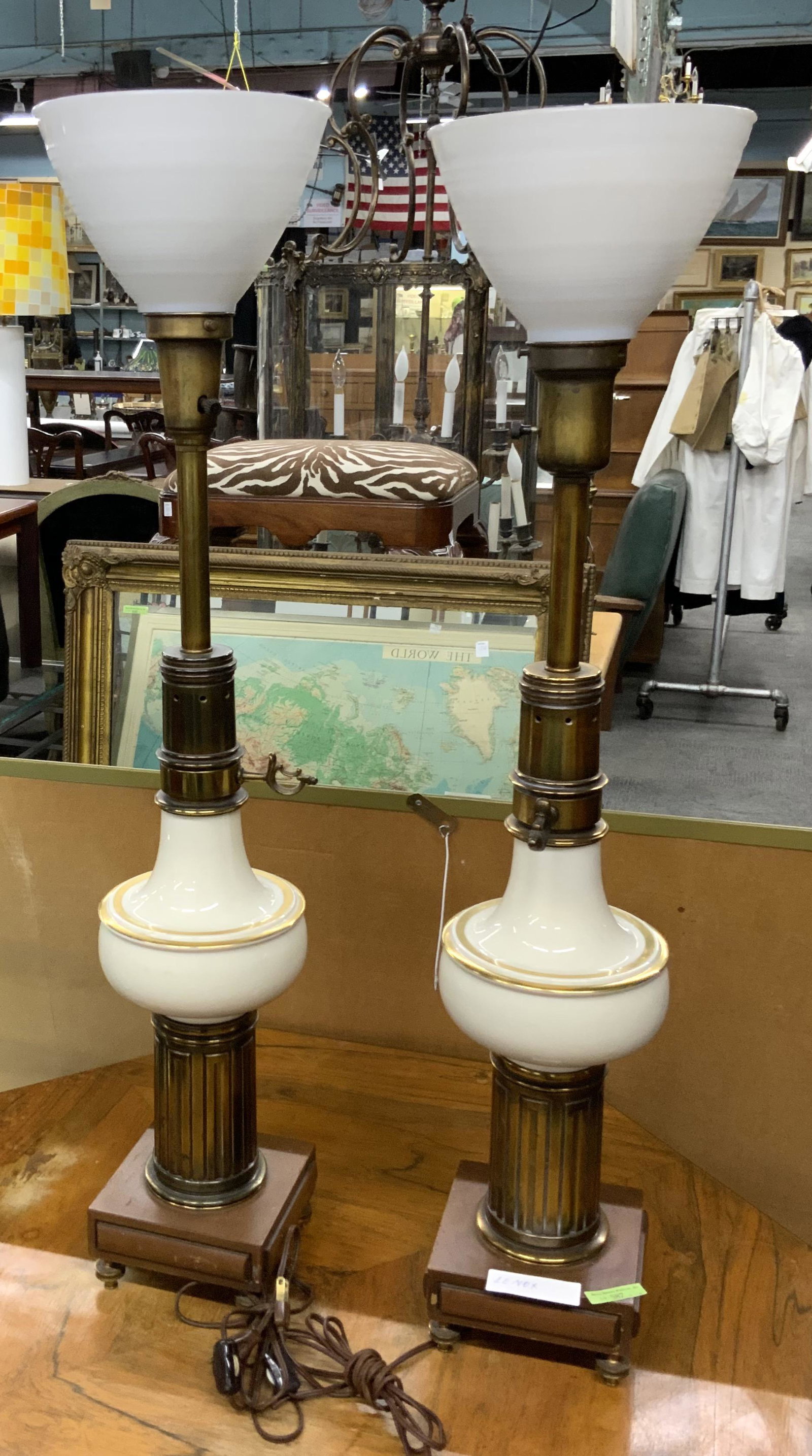 Pair of 35" Tall Lenox Porcelain Lamps.: Third-Party Freight Shipping or Personal Pickup Required.