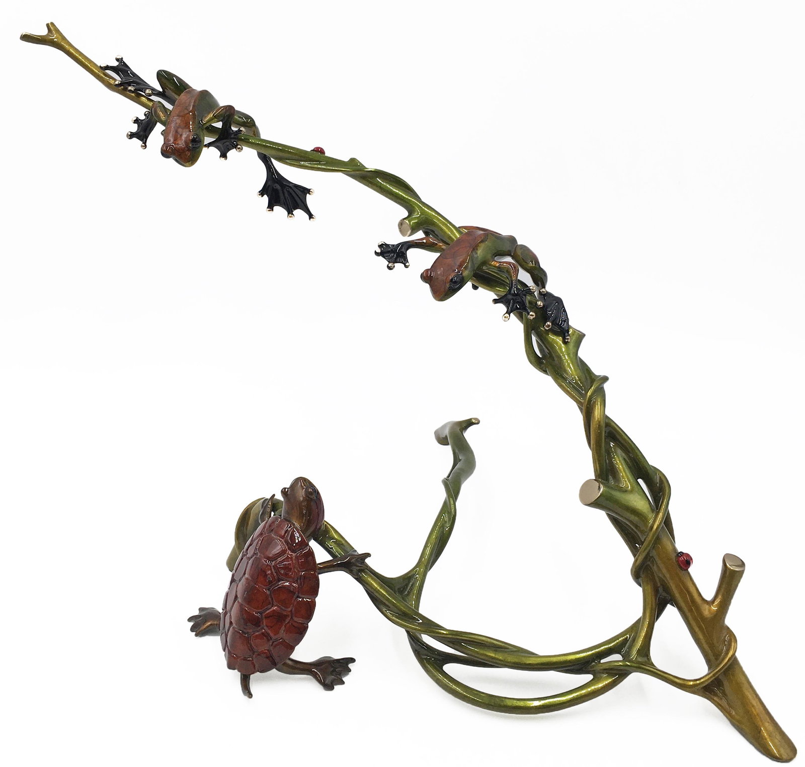 Tim Cotterill Frog and Turtle Bronze Sculpture.: Very large, in great condition. Surface wear is very minor. 12" tall, 21" long, 12" wide. Third-Party Shipping or Personal Pickup Required.