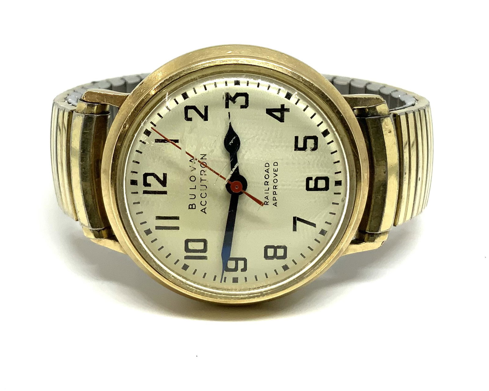 Vintage Bulova Accutron Men's Watch w/Case.: Comes with the Original Price Tag of $125, a Special Bulova Wrench, and an Owner's Guide. This "Railroad Approved" Watch is not Running. Part of the Speidel Band is in the Case. The Crystal on the Wat