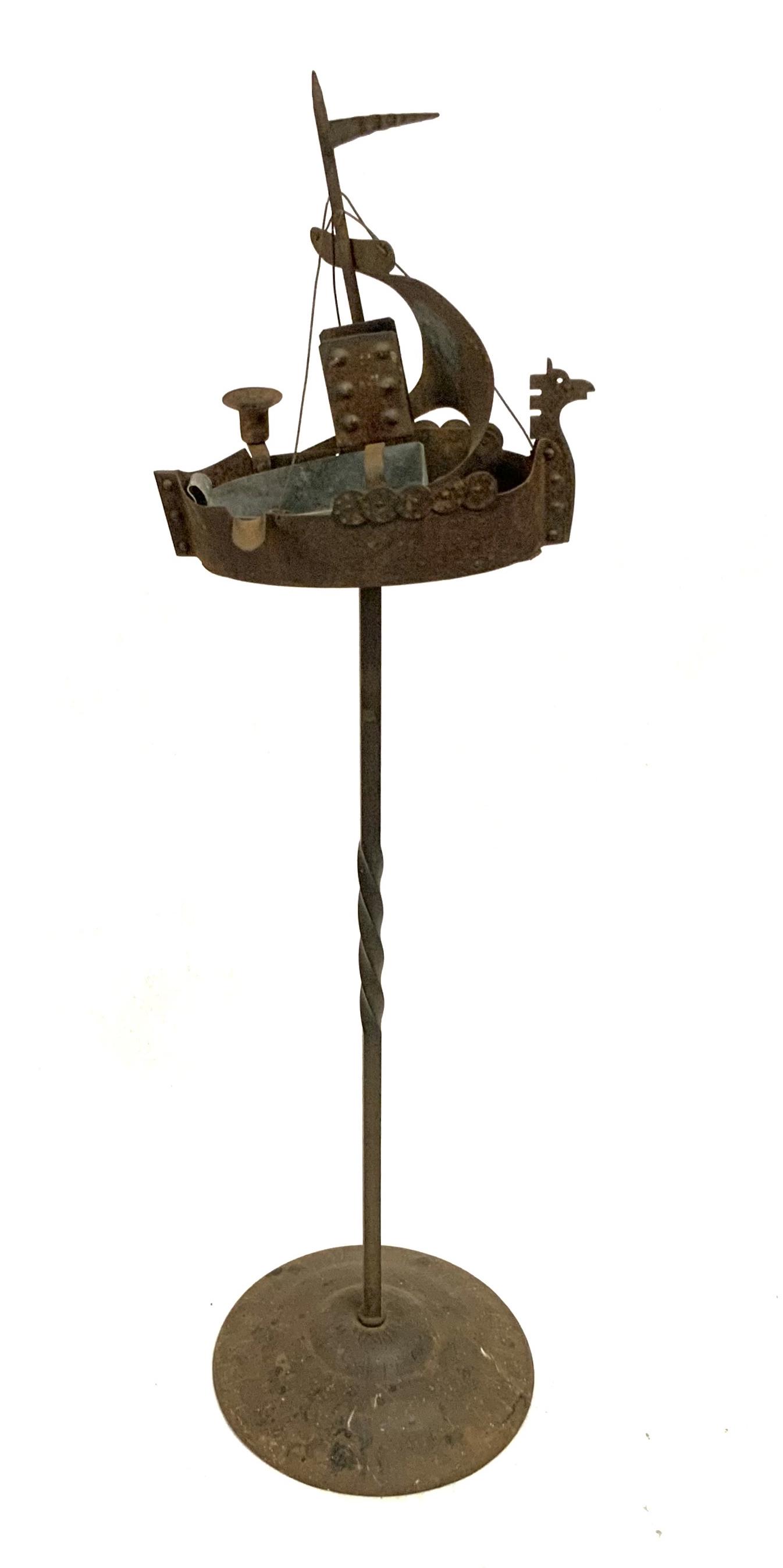 Antique Arts and Crafts Viking Boat Smoke Stand.: 35" tall, not very heavy. Has a removable ashtray inside. Third-Party Shipping or Personal Pickup Required.