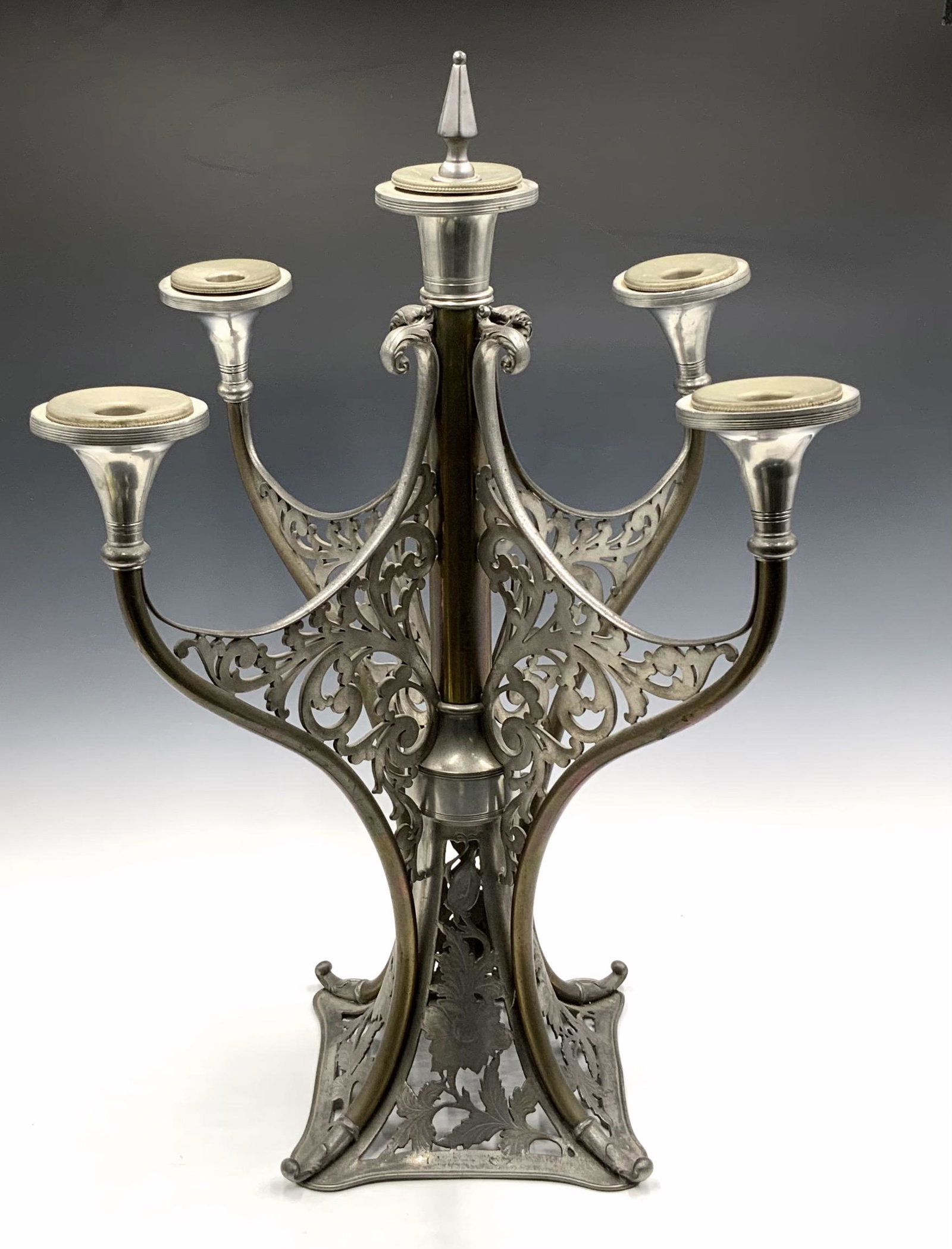 Art Nouveau 4-Light Candelabra.: Approximately 20" tall, not very heavy. Third-Party Shipping or Personal Pickup Required.