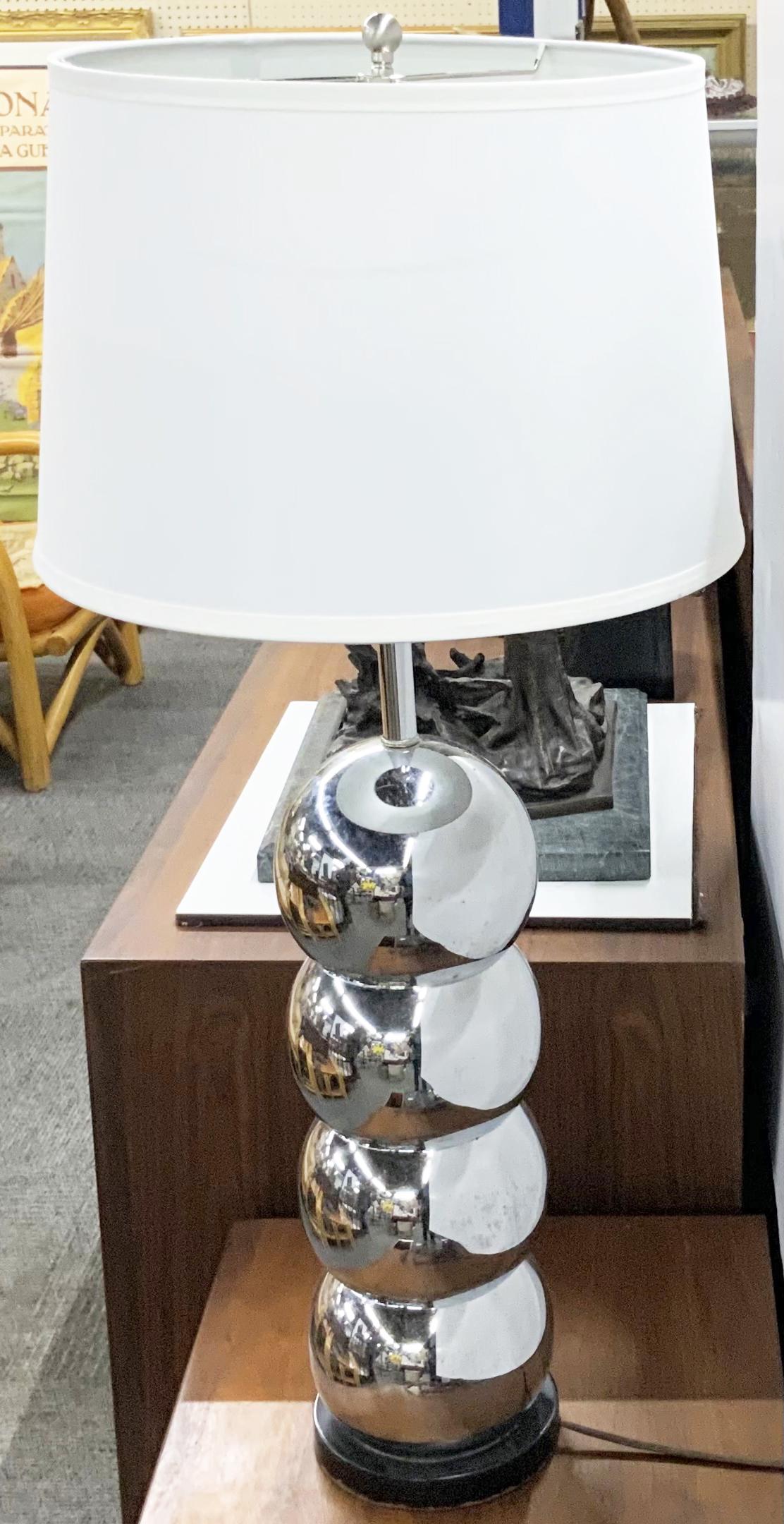 Mid Century Chrome Stacked Ball Lamp.: Looks to be a George Kovacs design. SOme spotting and surface wear; overall in nice shape. Third-Party Shipping or Personal Pickup Required.