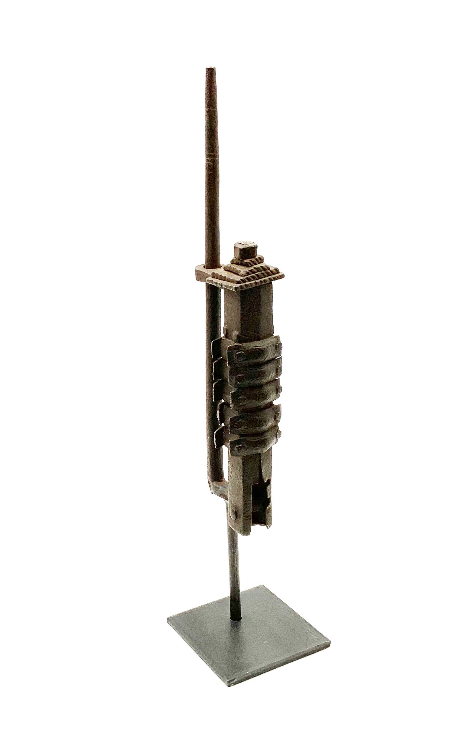 Antique Tibetan Temple Door Lock.: It Looks Like it is Made of Iron On a Stand. The Stand and all Measures 18 1/2" Tall.