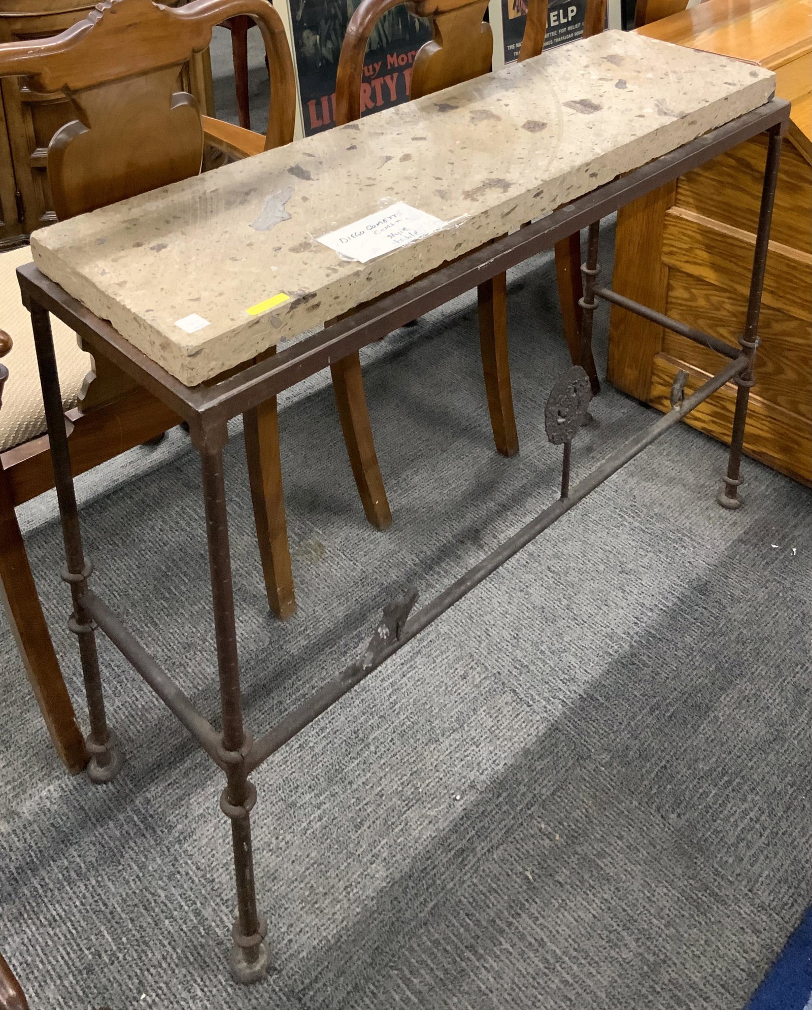 Diego Cometti Wrought Iron Sofa Table.: With a Concrete Slab Top. Measures 32" Tall, 42" Wide, and 14" Deep. Third-Party Freight Shipping or Personal Pickup Required.