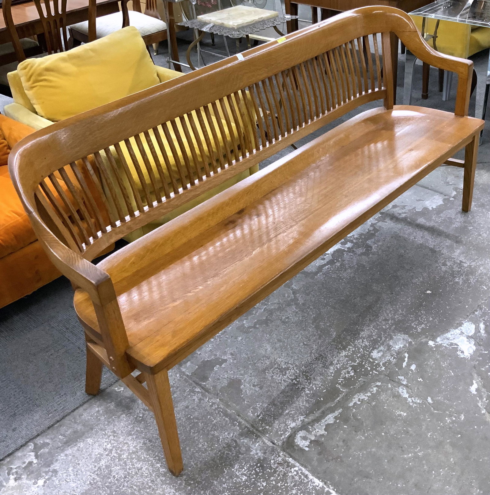 Antique Oak Library Bench.: In Really Nice Condition. Measures 6' Wide, 34 1/4" High, and 22 1/2" Deep. Third-Party Freight Shipping or Personal Pickup Required.