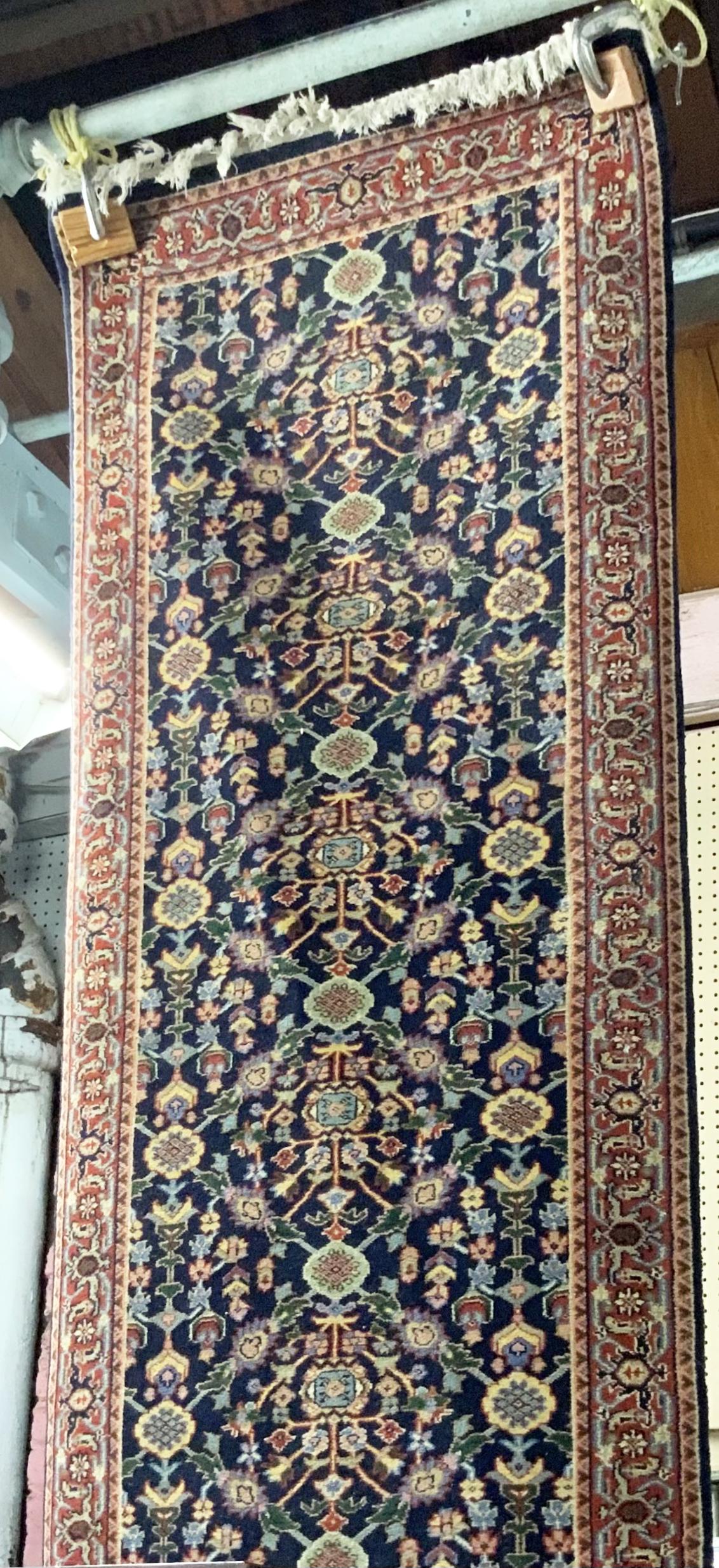 2' 6" x 13' 5" Oriental Runner Rug.: Blue, Red & Tan Colors.