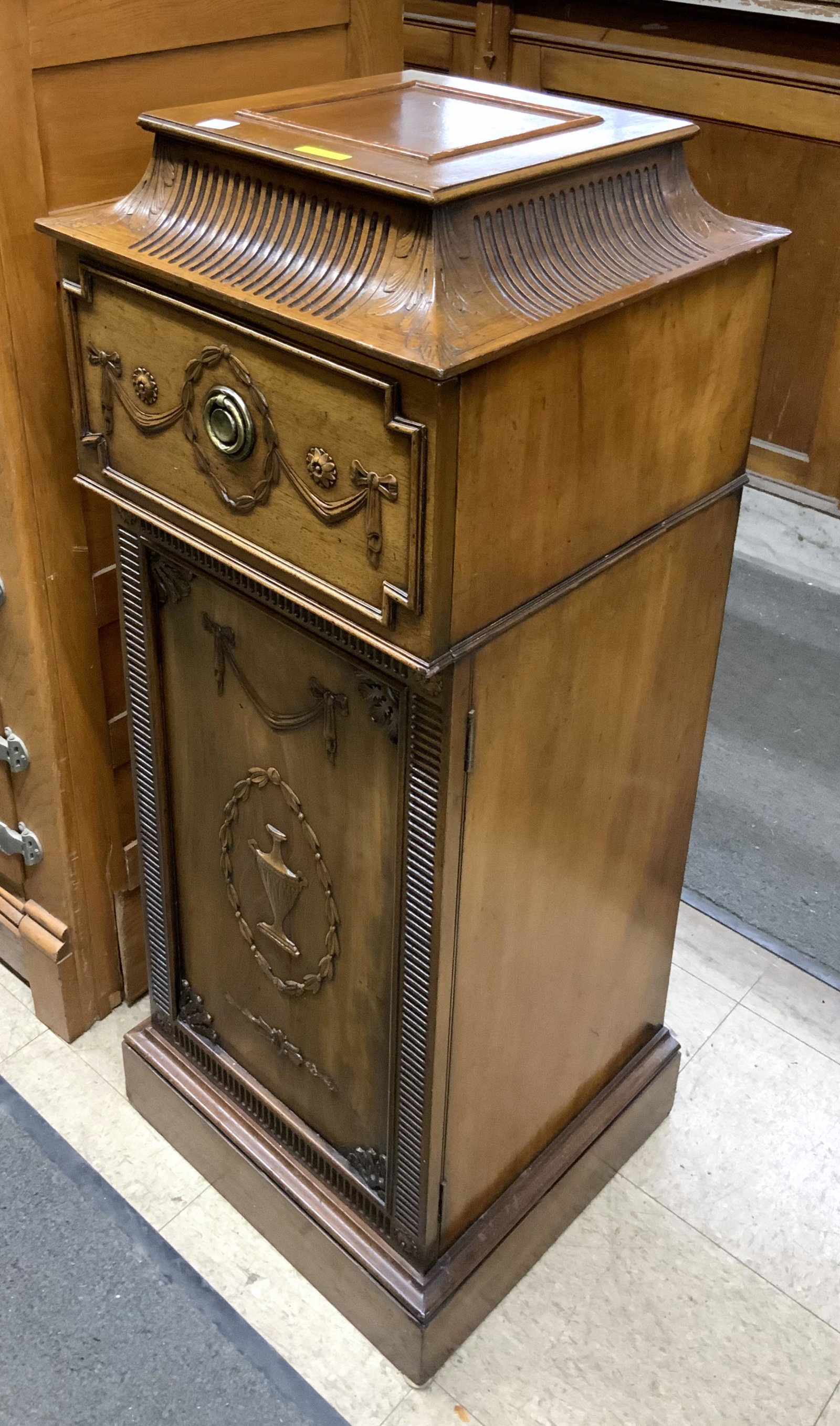 44" Tall by 18" Wide Pedestal Wine Cabinet/ Server: Third-Party Freight Shipping or Personal Pickup Required.