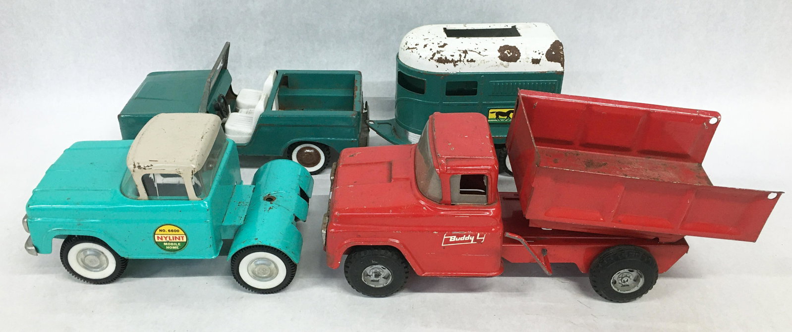 Lot of Vintage Toy Trucks- Nylint, etc.: The Buddy L truck is the longest, at 14.5" long. Third-Party Shipping or Personal Pickup Required.