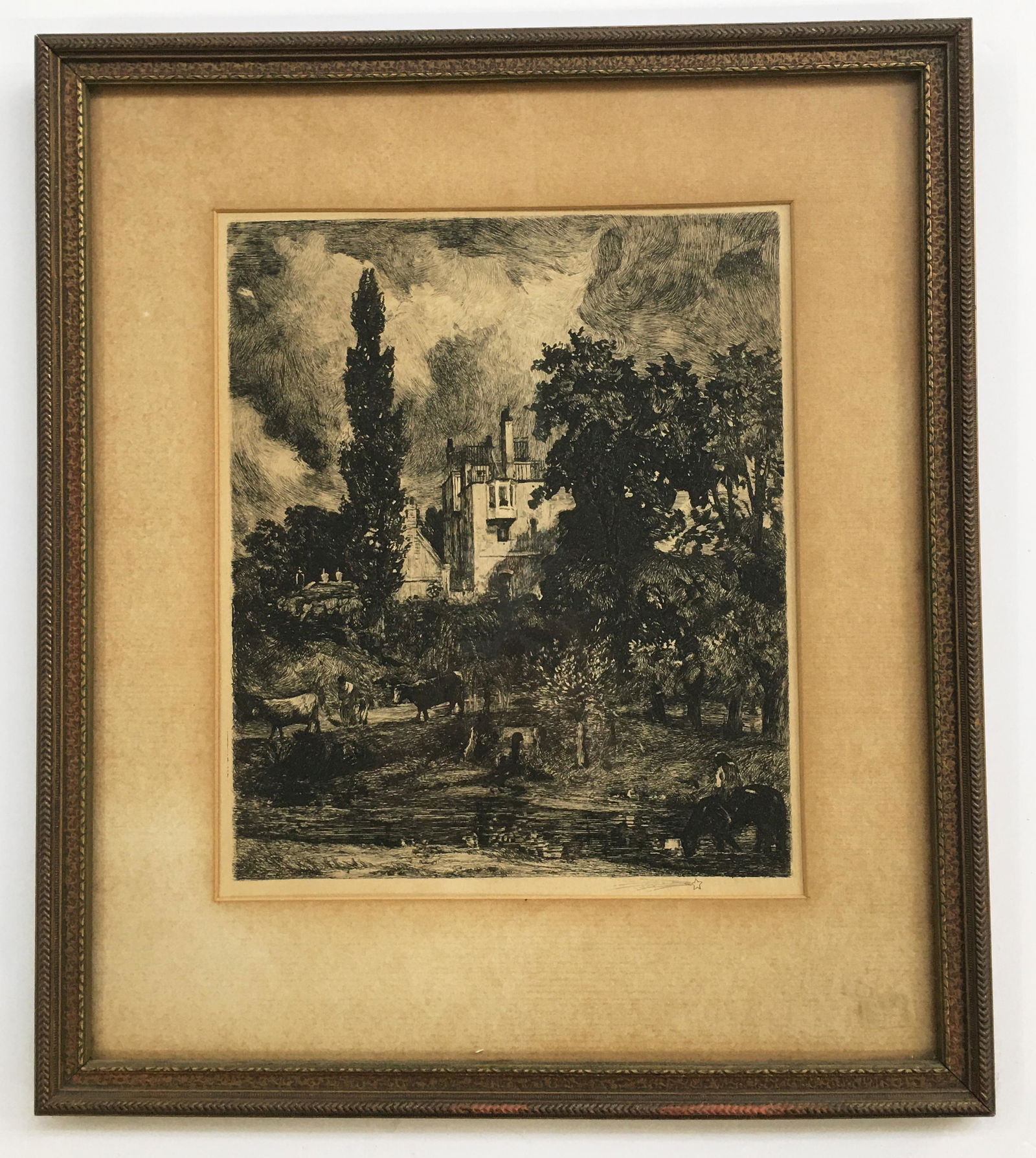 J. Park Etching of a John Constable Image.: Titled "The Romantic House". The Etching is Unsigned. Plate Size Measures 10" x 8 1/4". The Frame Measures 15 3/4" x 13 3/4". Third-Party Shipping or Personal Pickup Required.