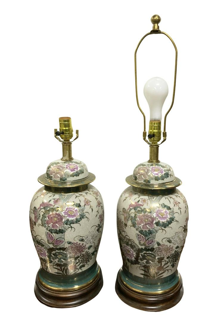 Pair of Frederick Cooper Ginger Jar Lamps.: As is- One has a few cracks and chips, and the other is missing some hardware. Third-Party Shipping or Personal Pickup Required.