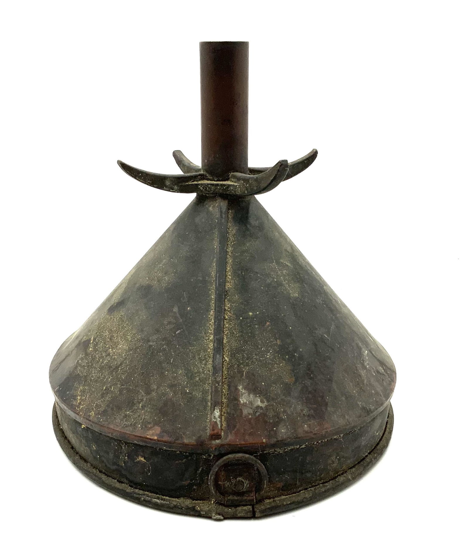 Antique Metal Oil Funnel.: Measures 10.5" tall, 10" in diameter. Third-Party Shipping or Personal Pickup Required.