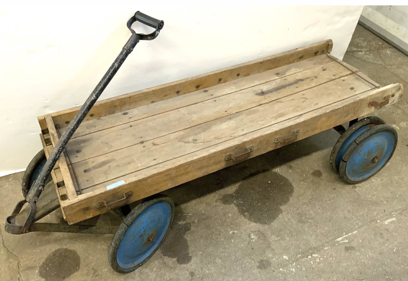 Vintage Wooden Child's Wagon.: The Bed of the Wagon Measures 45" Long by 15 3/4" Wide, and the Bed Stands 15" High. Third-Party Freight Shipping or Personal Pickup Required.