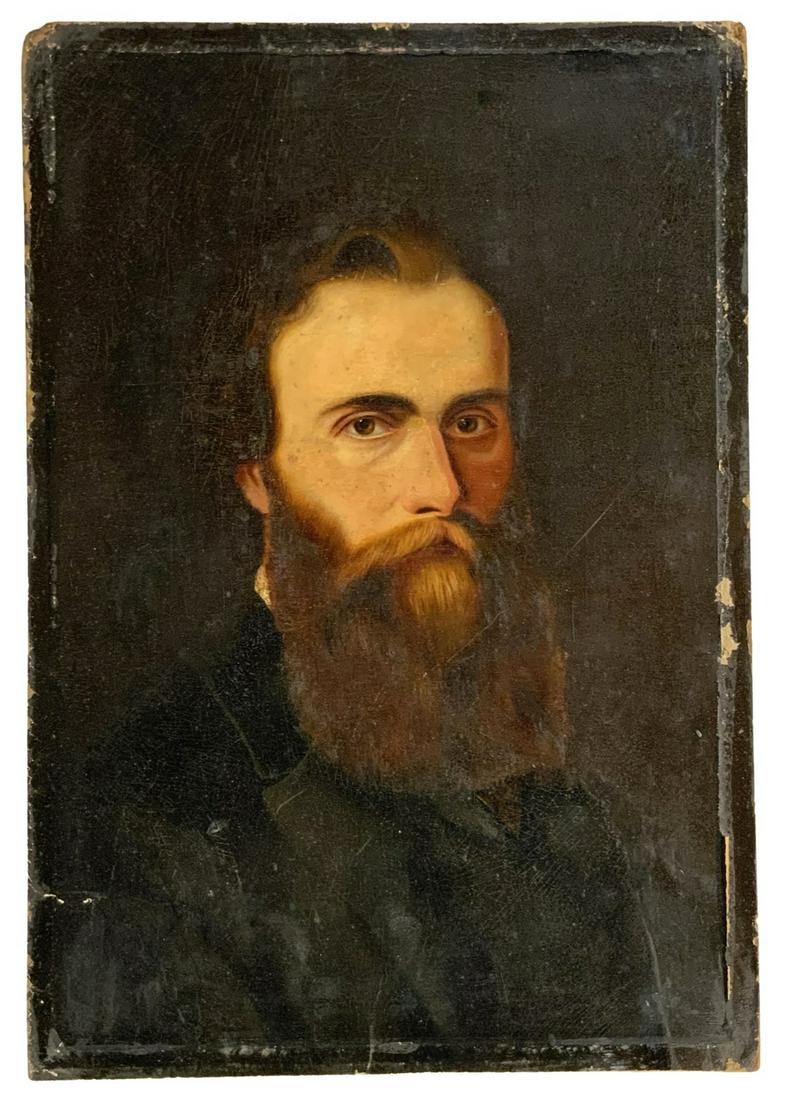 Self Portrait Painting of H.T. Munns.: Oil on Board, with some Paint Loss around the Edges. Unframed. Name of Painter in Pencil, en Verso. Measures 17 1/2" x 12".