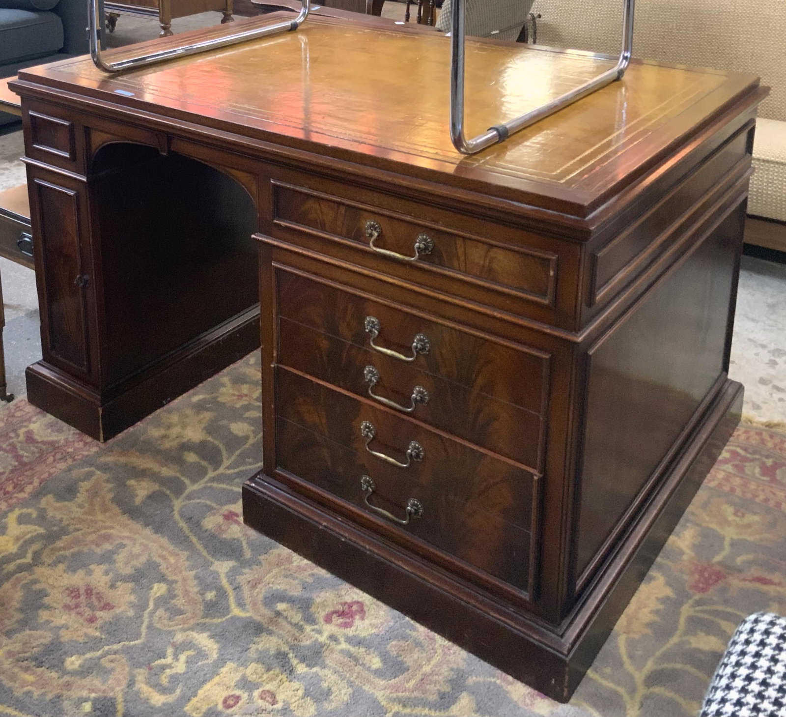 48" Wide Leather-Top Wood Desk.: Third-Party Freight Shipping or Personal Pickup Required.